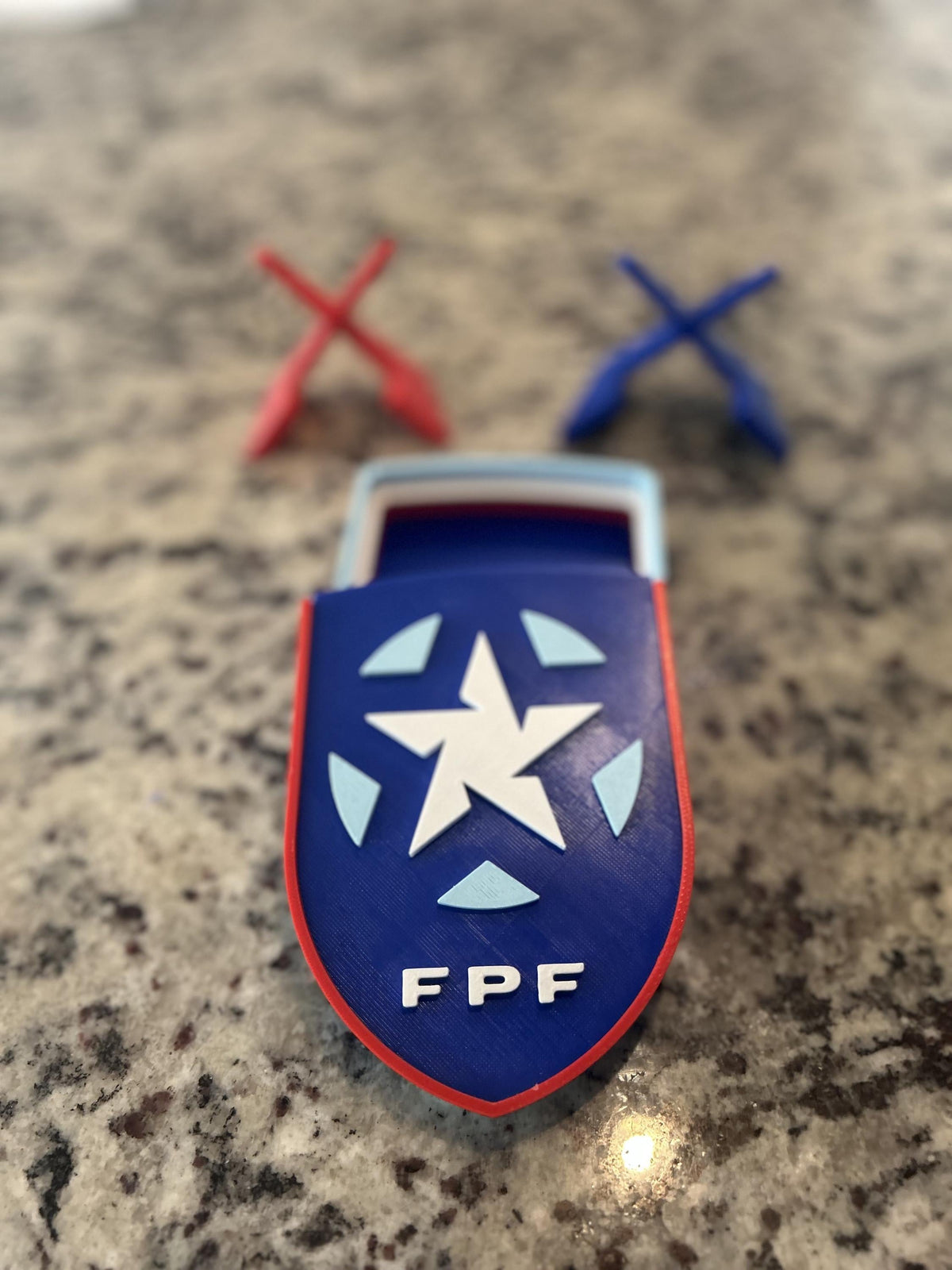 Puerto Rico Boricua FPF 3D printed crest display with stand and hidden stash boxPuerto Rican national team soccer fan gift, made in USA