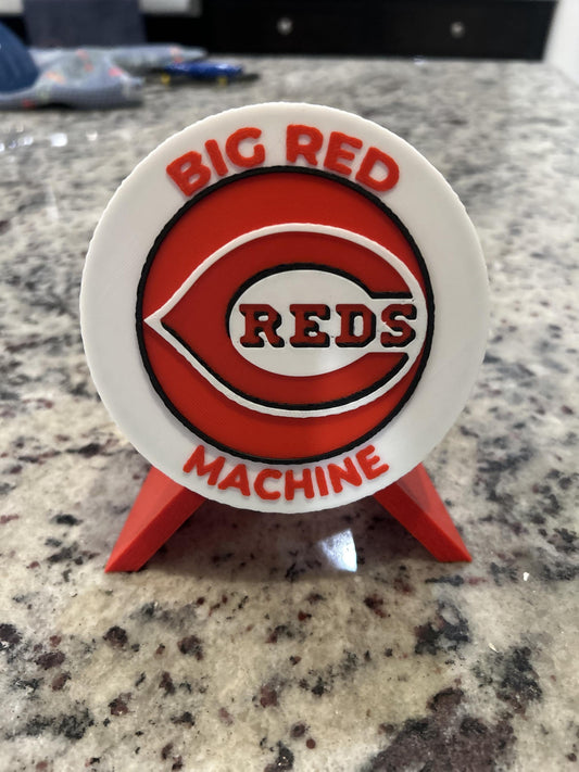 Cincinnati Reds 3D printed round display medallion with stand and hidden stash boxBig Red Machine MLB baseball fan gift, made in USA