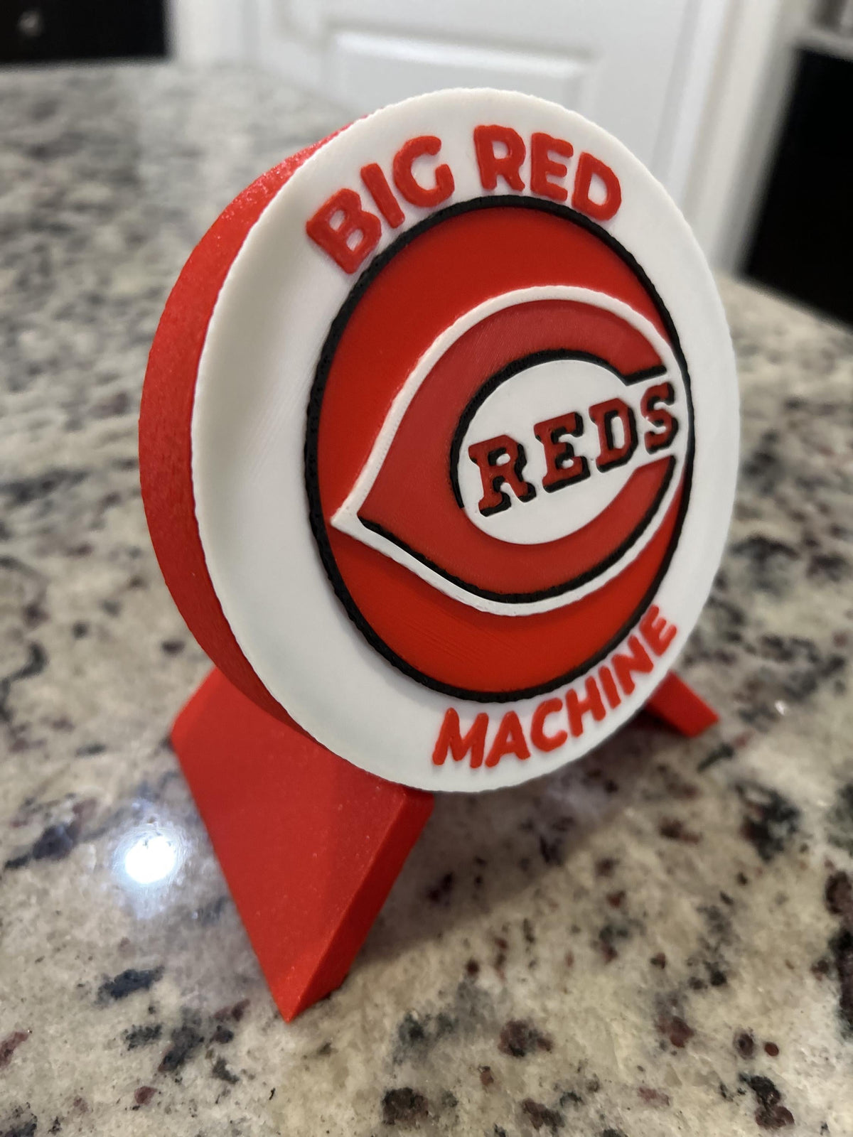 Cincinnati Reds 3D printed round display medallion with stand and hidden stash boxBig Red Machine MLB baseball fan gift, made in USA