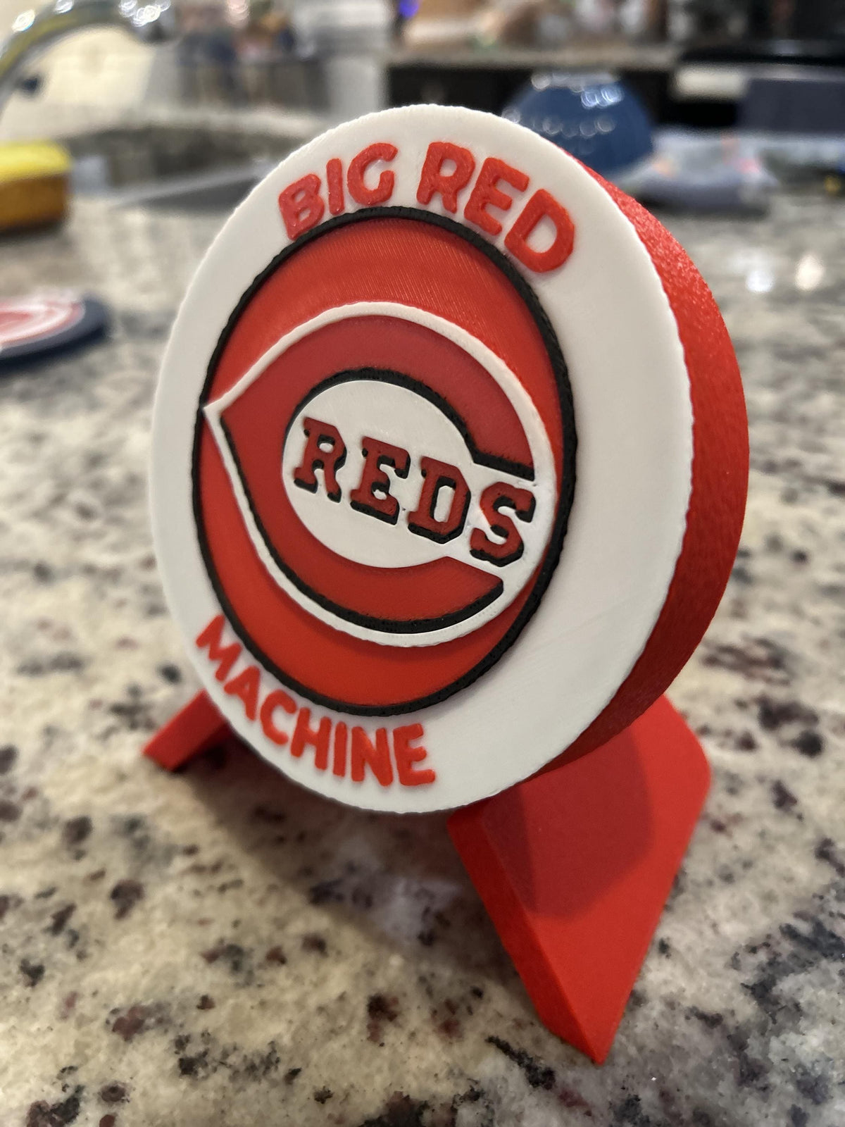 Cincinnati Reds 3D printed round display medallion with stand and hidden stash boxBig Red Machine MLB baseball fan gift, made in USA