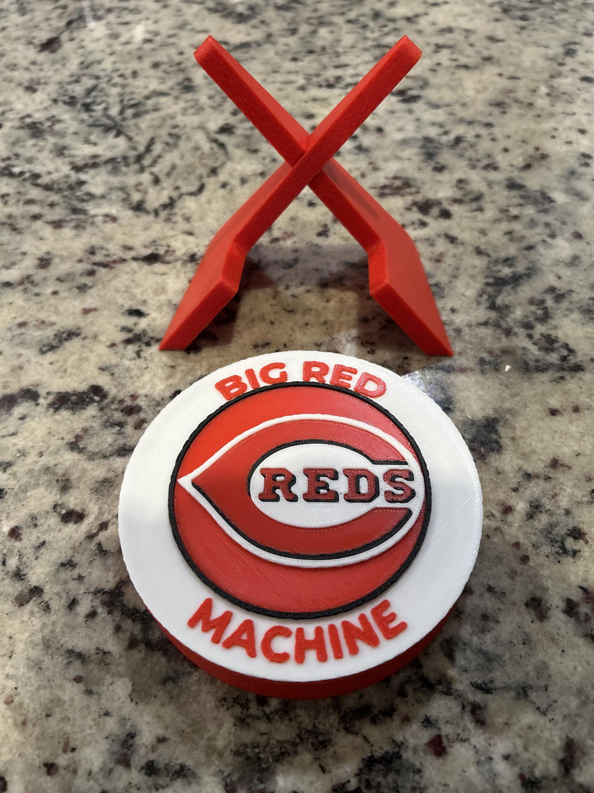 Cincinnati Reds 3D printed round display medallion with stand and hidden stash boxBig Red Machine MLB baseball fan gift, made in USA