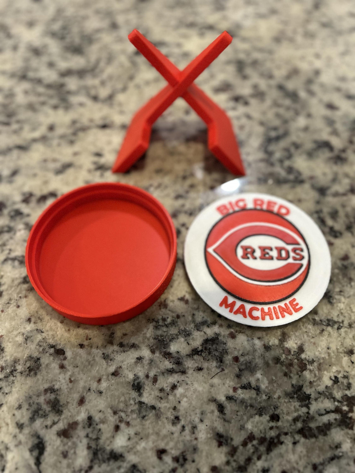 Cincinnati Reds 3D printed round display medallion with stand and hidden stash boxBig Red Machine MLB baseball fan gift, made in USA