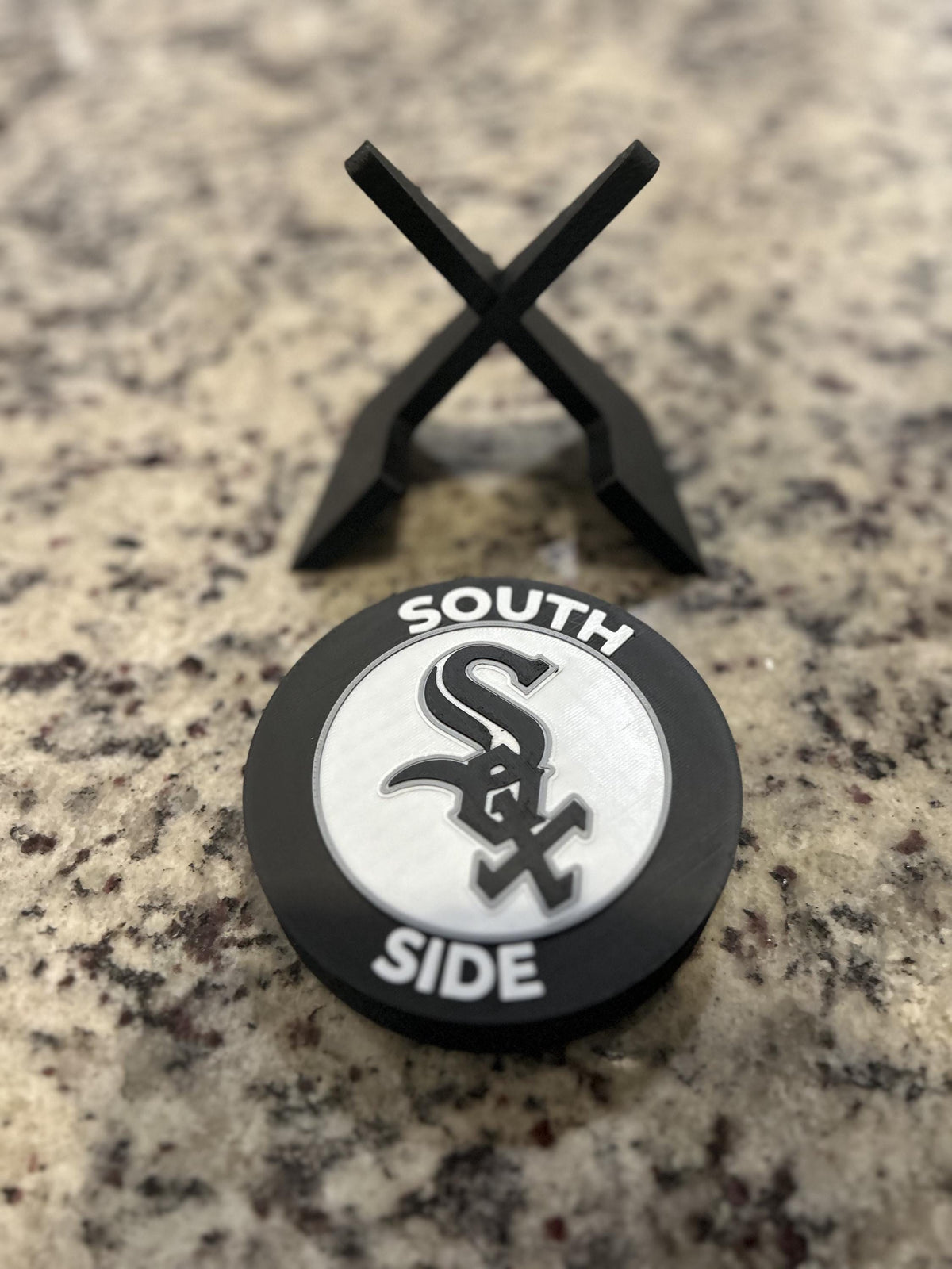 Chicago White Sox 3D printed round display medallion with stand and hidden stash boxSouth Side MLB baseball fan gift, made in USA