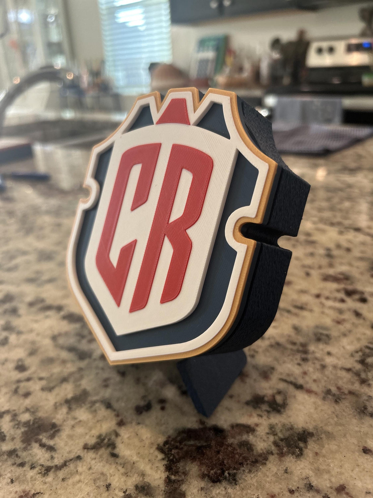 Costa Rica La Sele 3D printed CR crest display with stand and hidden stash box, Ticos soccer fan gift, made in USA