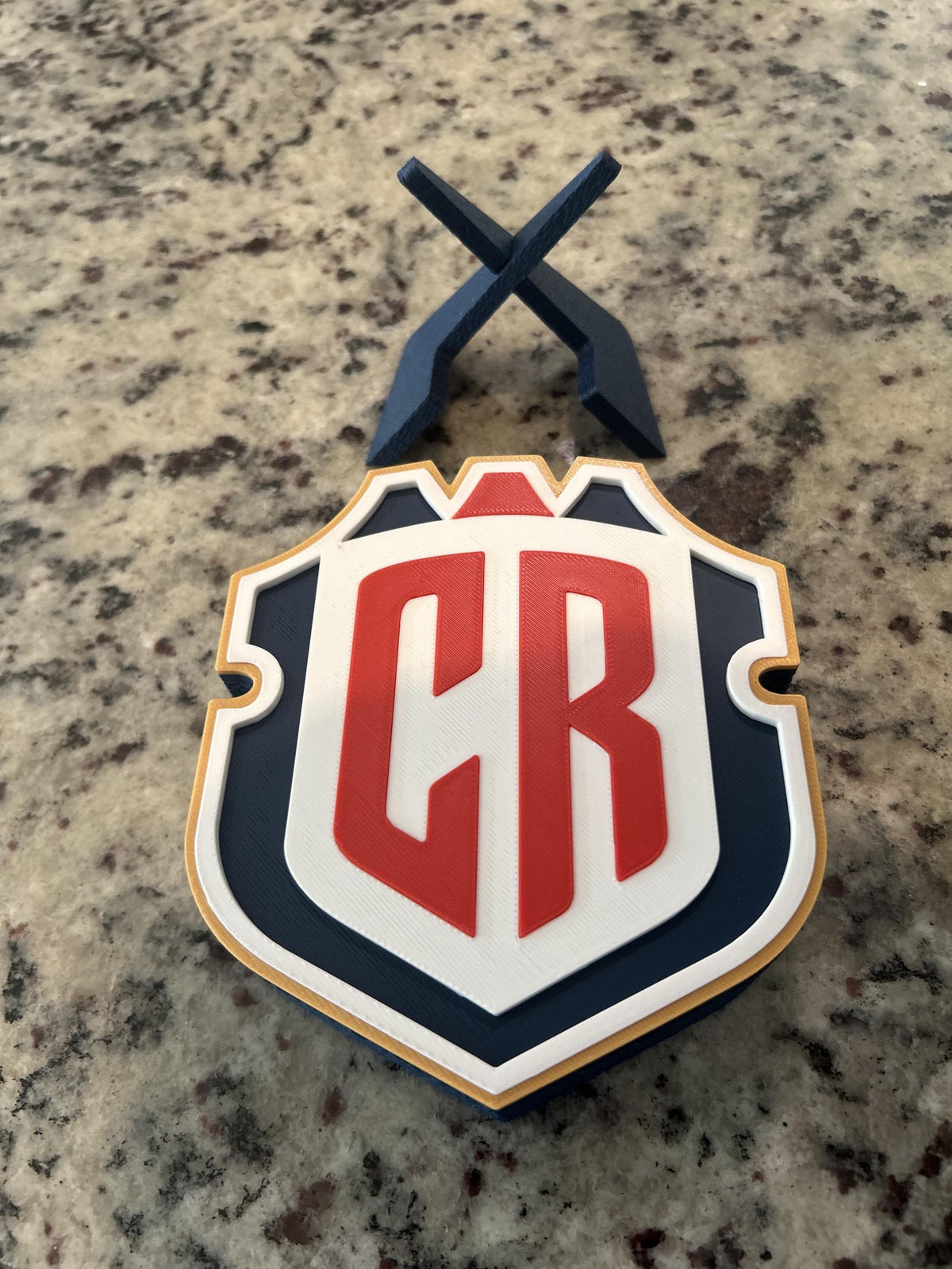 Costa Rica La Sele 3D printed CR crest display with stand and hidden stash box, Ticos soccer fan gift, made in USA