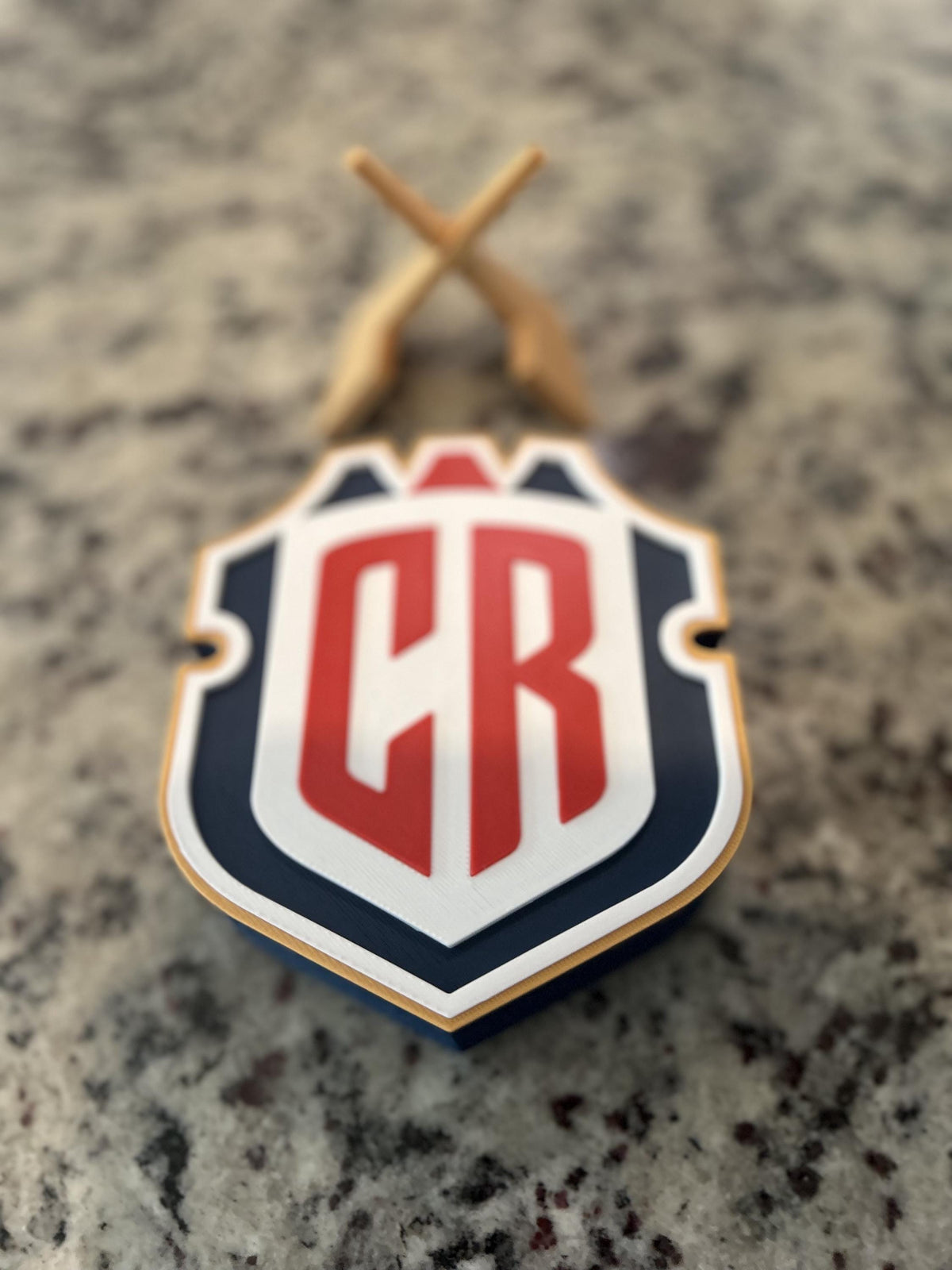 Costa Rica La Sele 3D printed CR crest display with stand and hidden stash box, Ticos soccer fan gift, made in USA