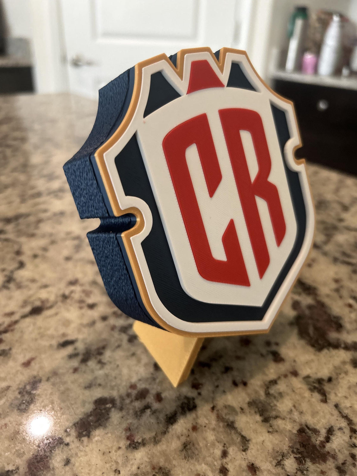 Costa Rica La Sele 3D printed CR crest display with stand and hidden stash box, Ticos soccer fan gift, made in USA