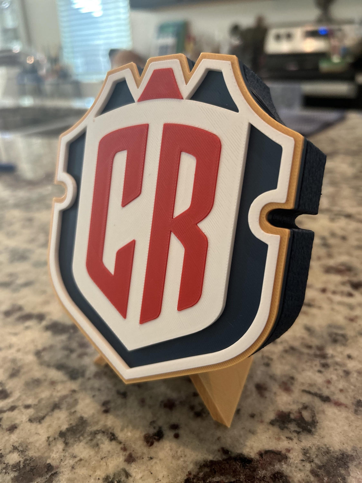 Costa Rica La Sele 3D printed CR crest display with stand and hidden stash box, Ticos soccer fan gift, made in USA