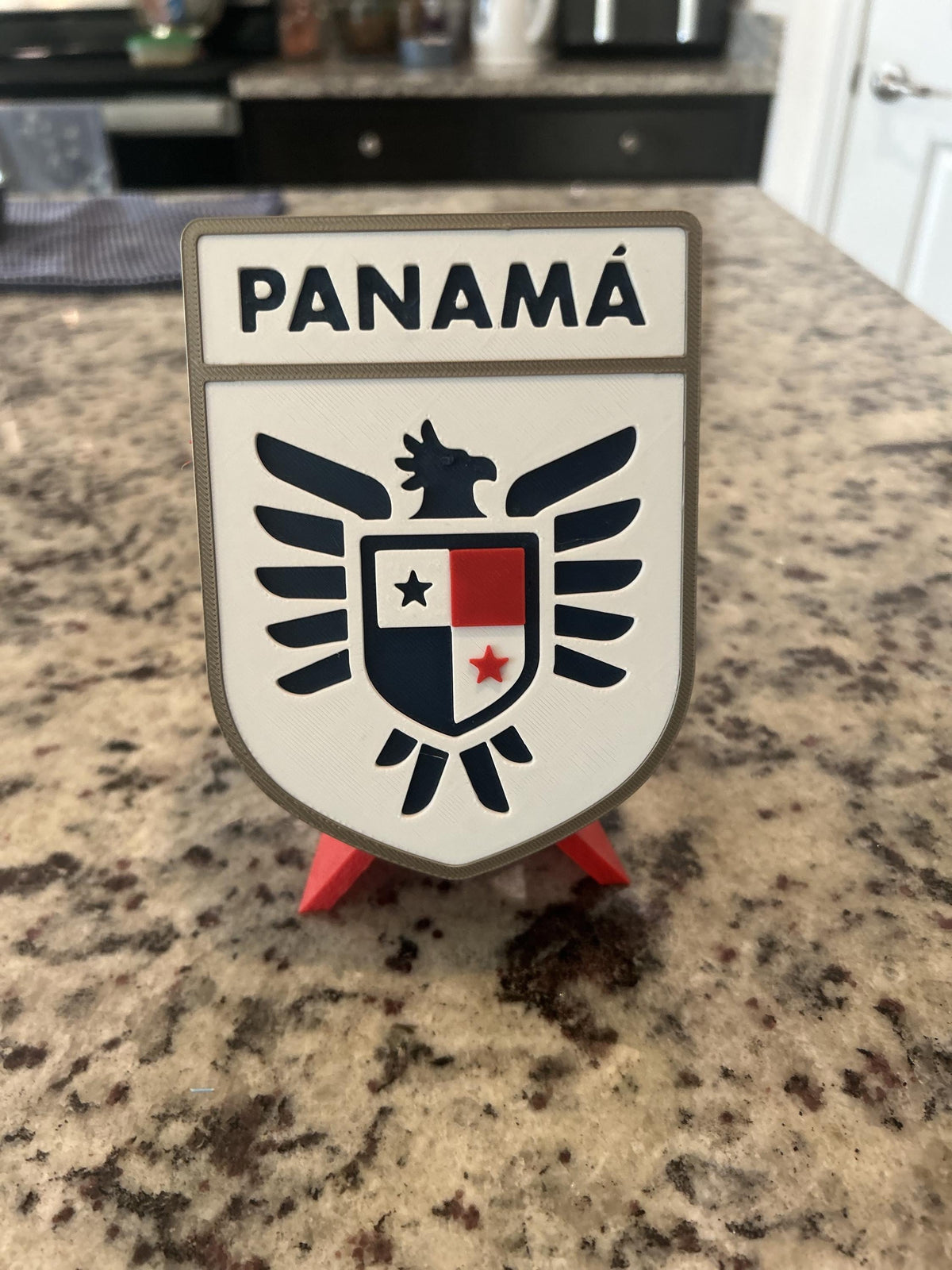 Panama La Marea Roja 3D printed eagle crest display with stand and hidden stash box, Canalero soccer fan gift, made in USA