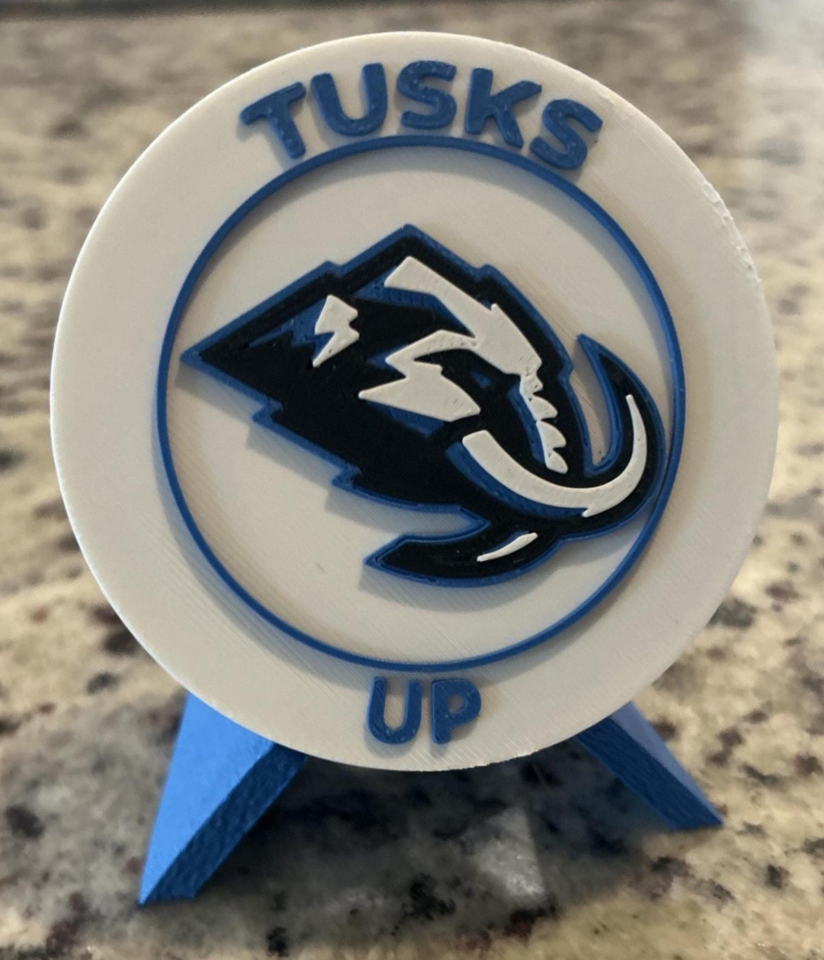 Utah Mammoth 3D printed round display medallion with stand and hidden stash boxfan gift, made in USA