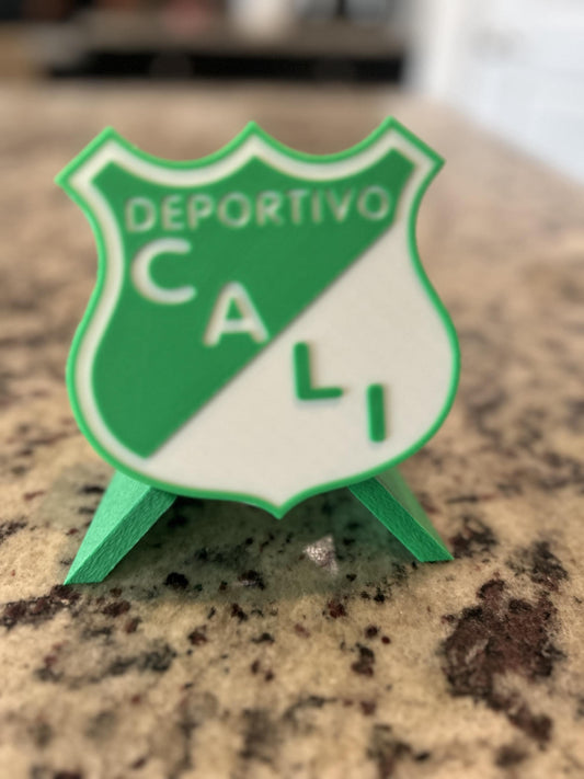 Deportivo Cali 3D printed escudo crest display with stand and hidden stash boxAzucareros Colombian soccer fan gift, made in USA