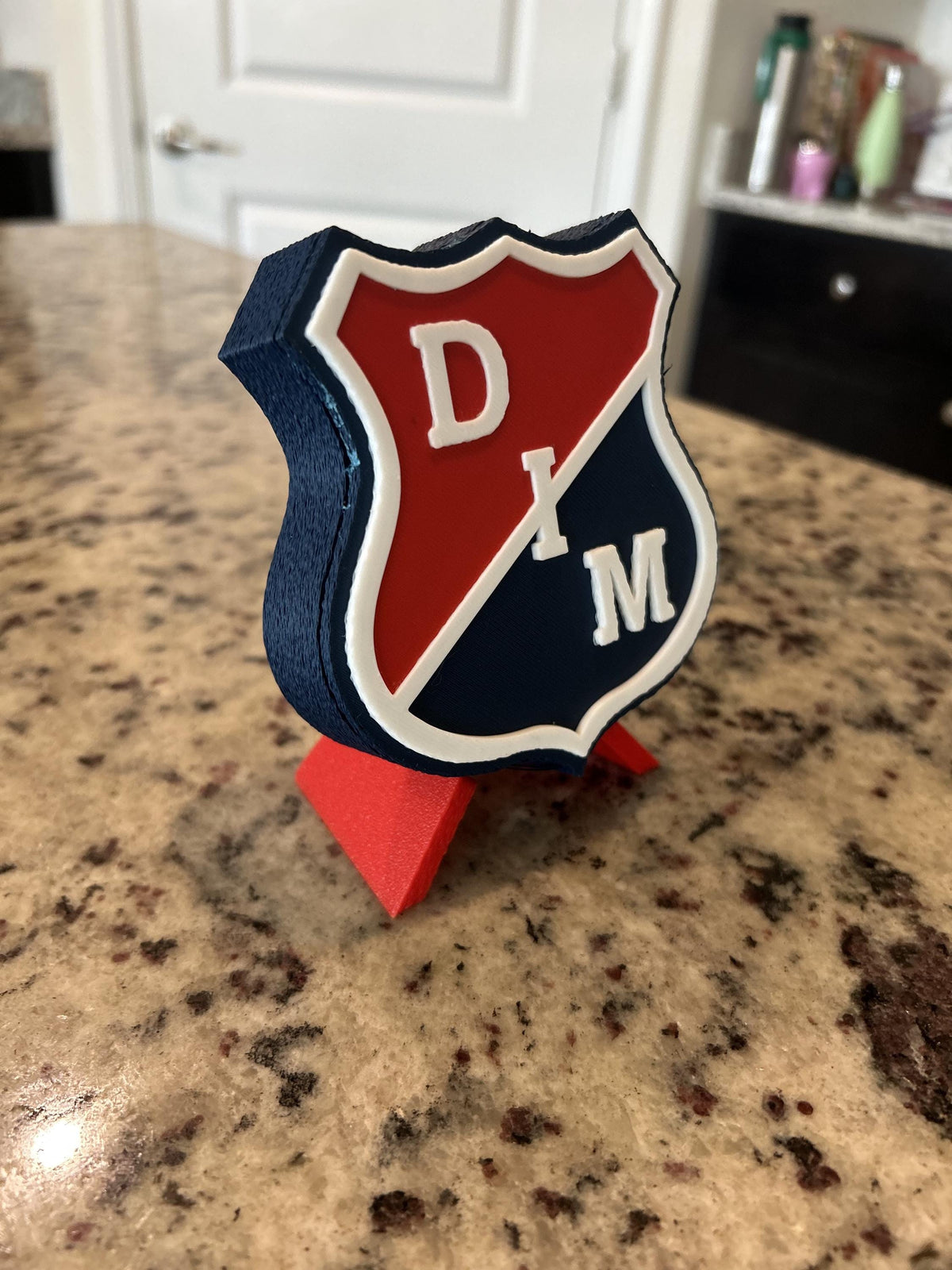 Independiente Medellin DIM 3D printed escudo crest display with stand and hidden stash boxEl Poderoso Colombian soccer fan gift, made in USA
