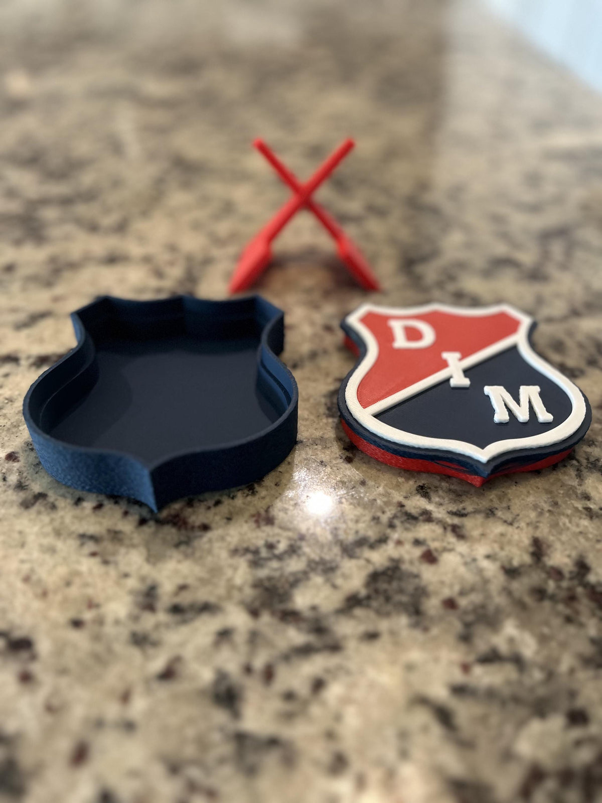 Independiente Medellin DIM 3D printed escudo crest display with stand and hidden stash boxEl Poderoso Colombian soccer fan gift, made in USA
