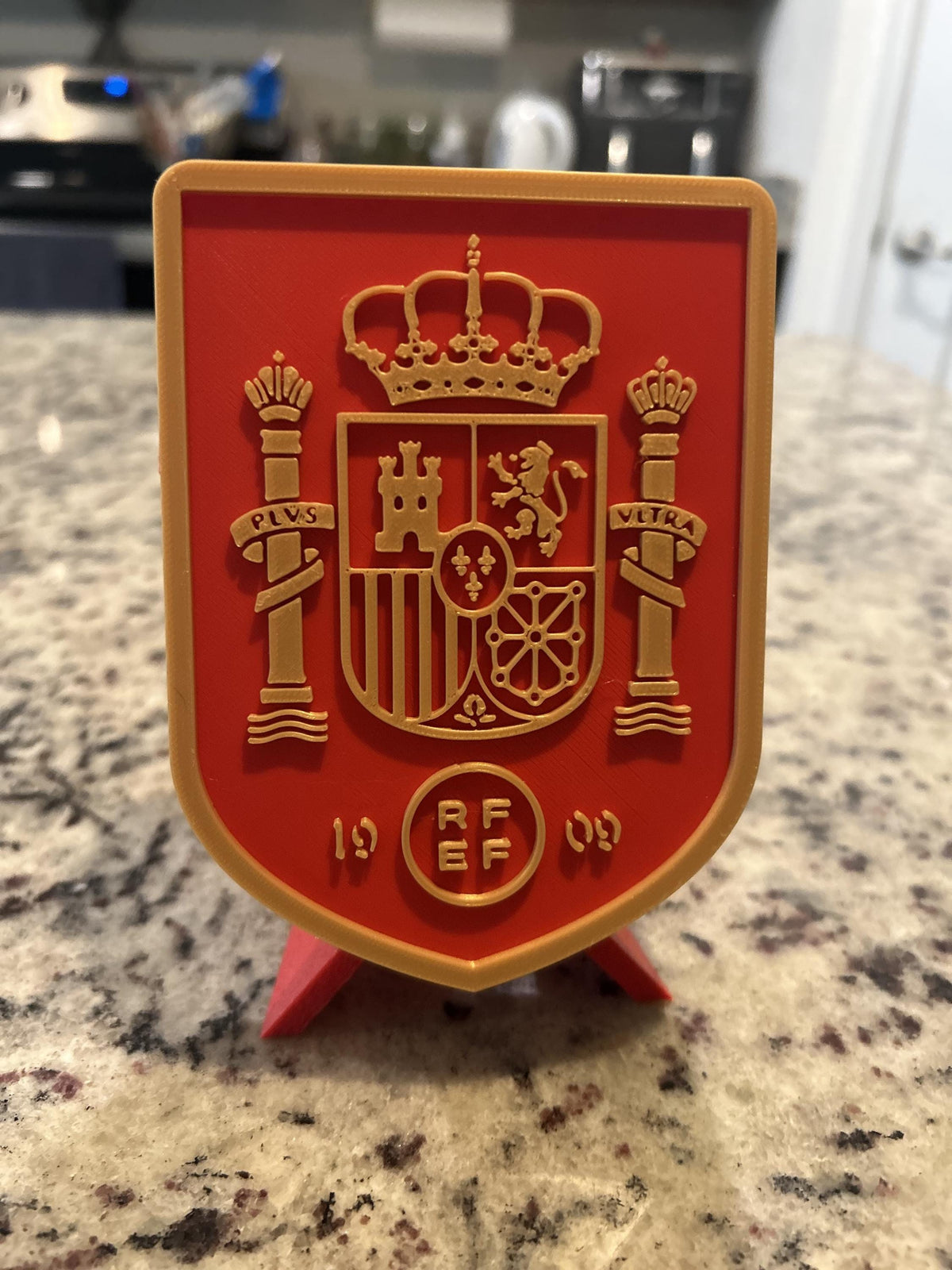 Spain La Roja RFEF 3D printed crest display with stand and hidden stash box, Furia Roja soccer fan gift, made in USA