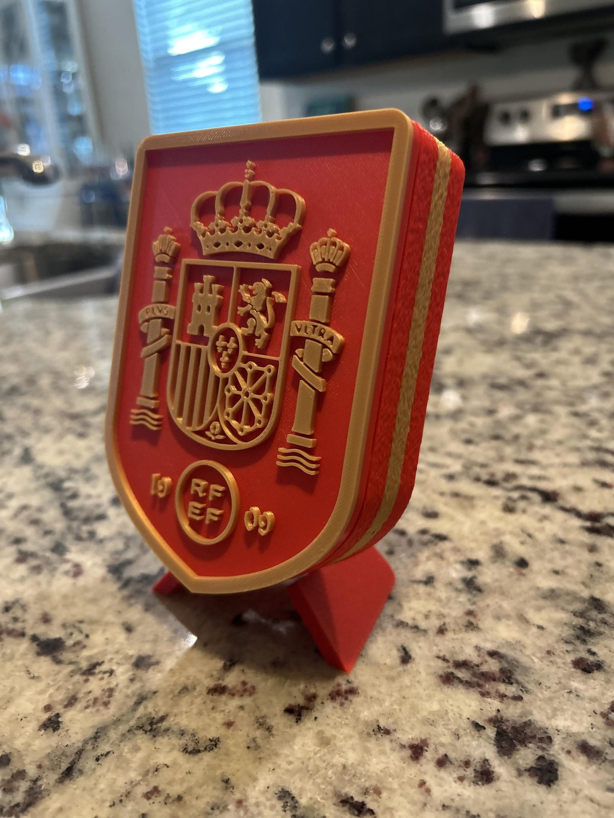 Spain La Roja RFEF 3D printed crest display with stand and hidden stash box, Furia Roja soccer fan gift, made in USA