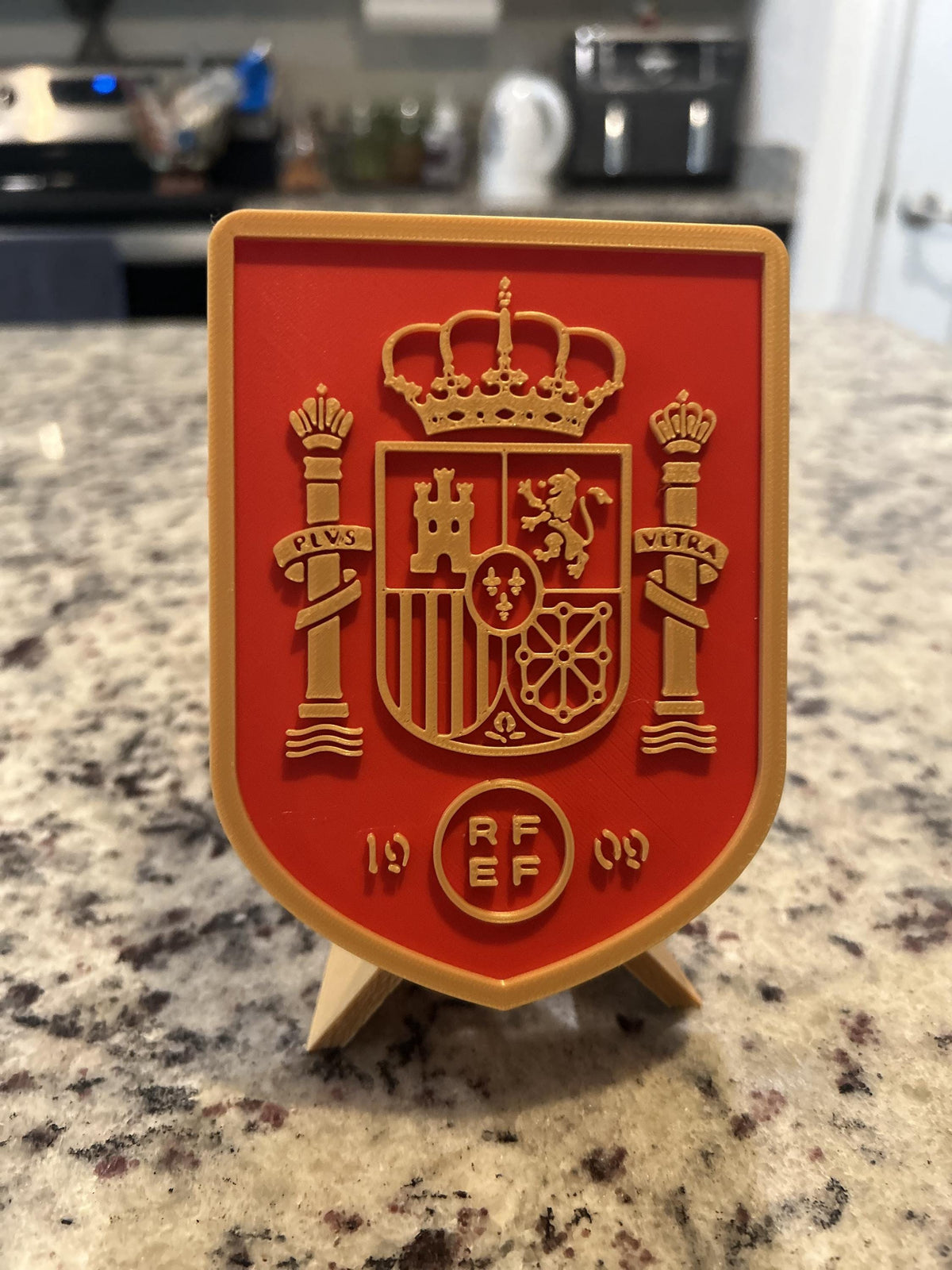 Spain La Roja RFEF 3D printed crest display with stand and hidden stash box, Furia Roja soccer fan gift, made in USA