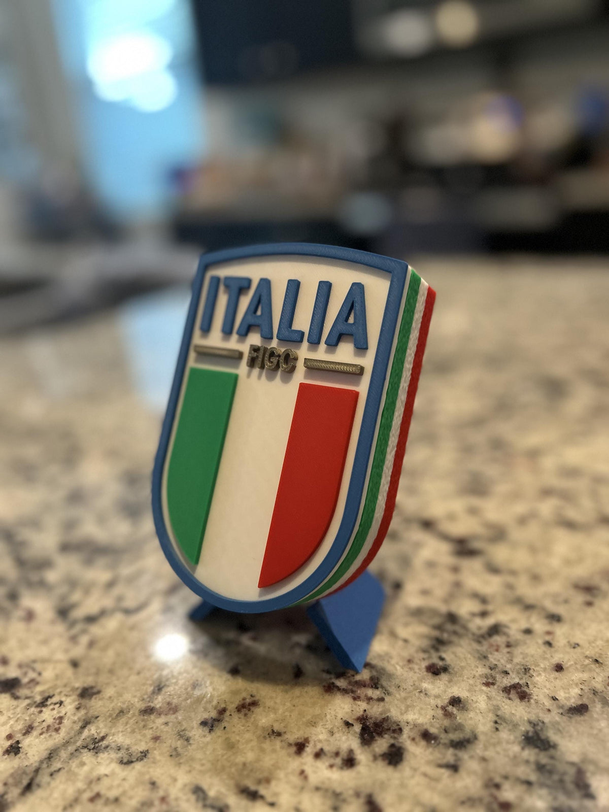 Italy Azzurri FIGC 3D printed crest display with stand and hidden stash box, Nazionale soccer fan gift, made in USA