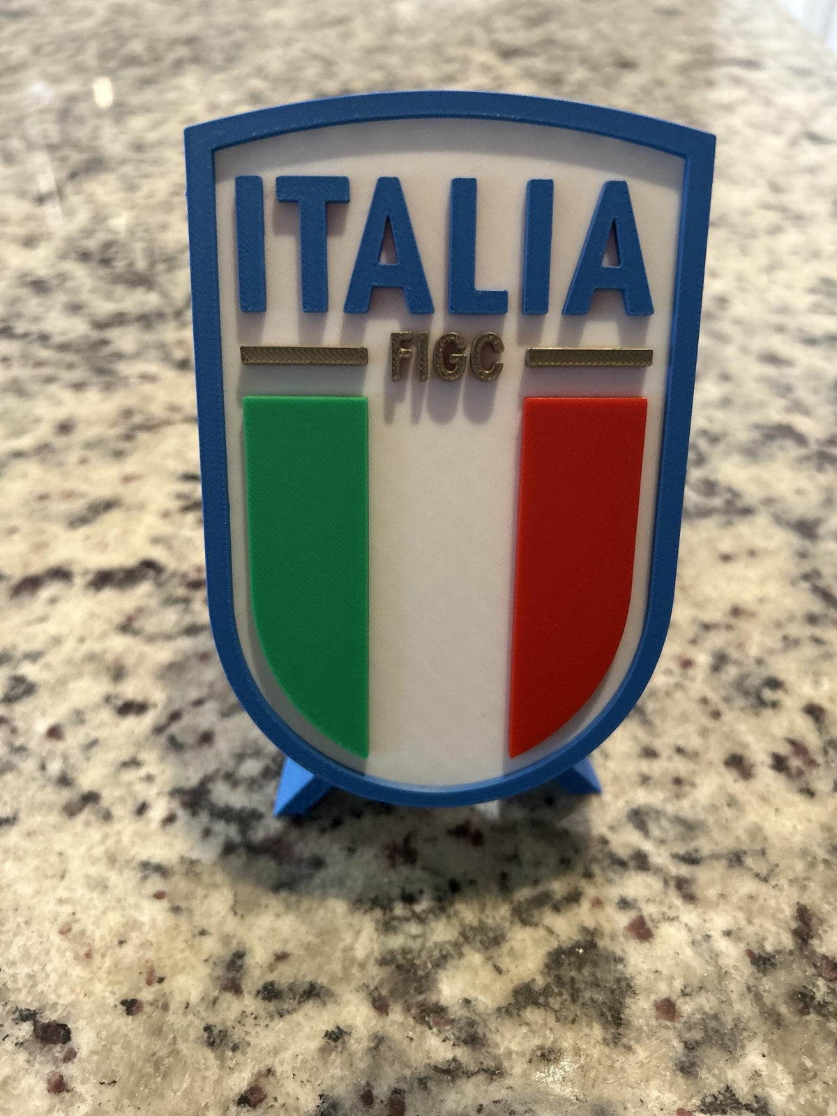Italy Azzurri FIGC 3D printed crest display with stand and hidden stash box, Nazionale soccer fan gift, made in USA