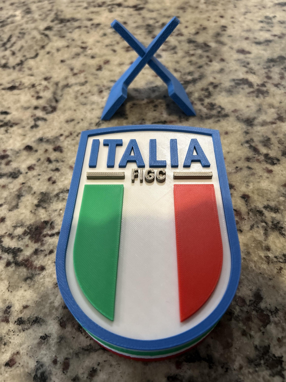 Italy Azzurri FIGC 3D printed crest display with stand and hidden stash box, Nazionale soccer fan gift, made in USA