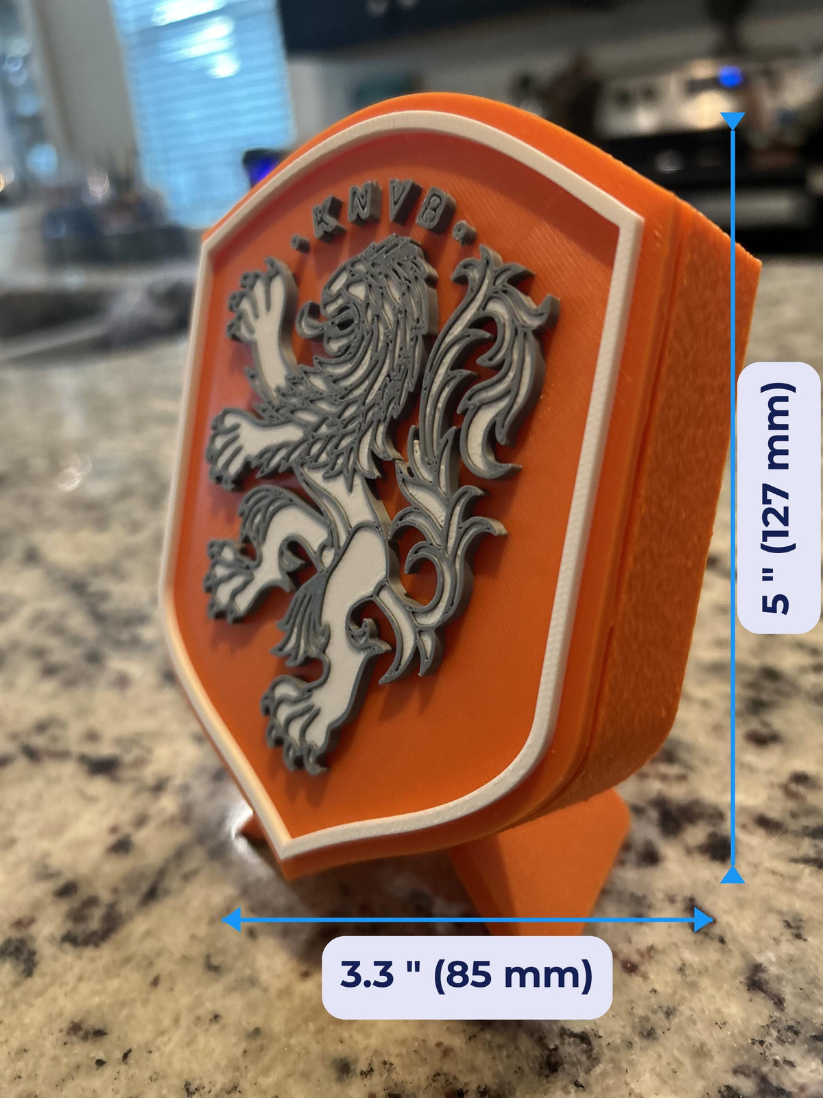 Netherlands Oranje KNVB 3D printed crest display with stand and hidden stash box, Dutch soccer fan gift, made in USA