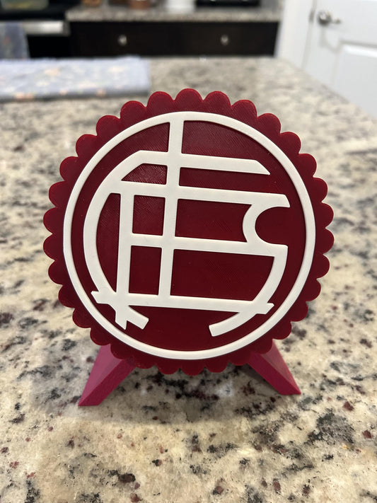 Lanus 3D printed escudo crest display with stand and hidden stash boxLa Granate Argentine soccer fan gift, made in USA