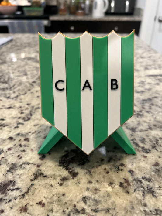 Banfield 3D printed escudo crest display with stand and hidden stash boxEl Taladro Argentine soccer fan gift, made in USA