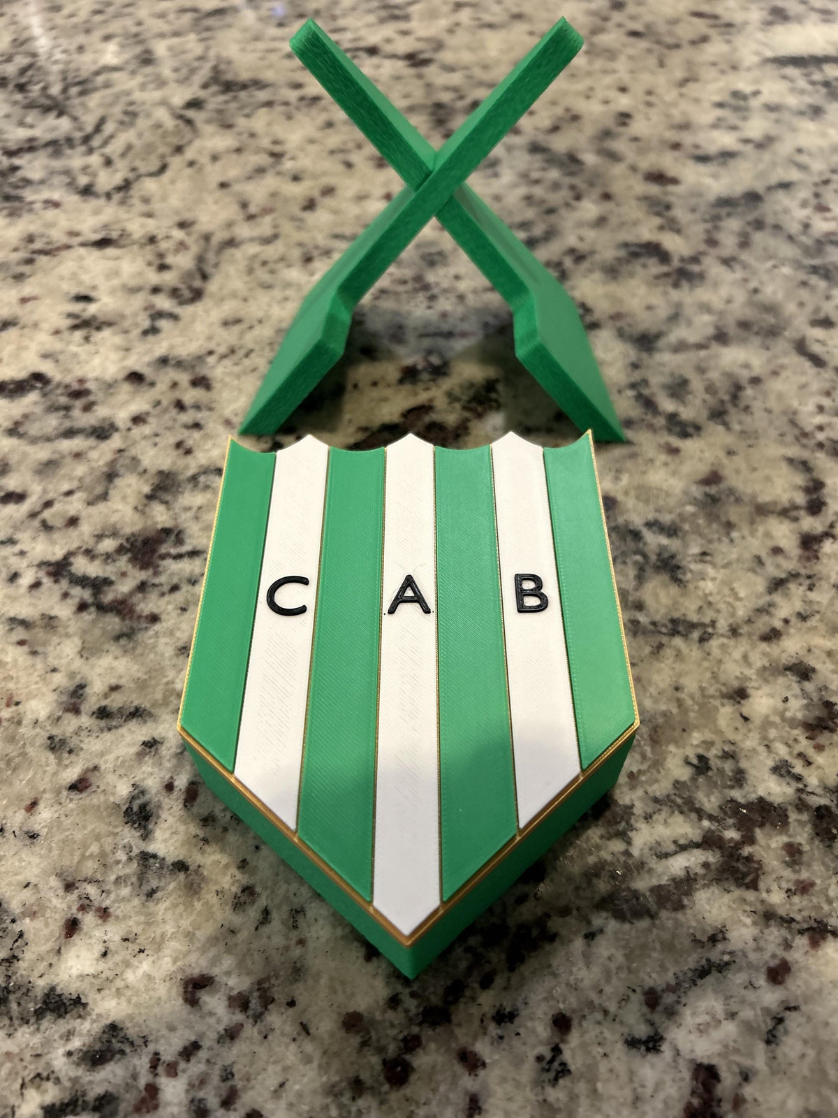 Banfield 3D printed escudo crest display with stand and hidden stash boxEl Taladro Argentine soccer fan gift, made in USA
