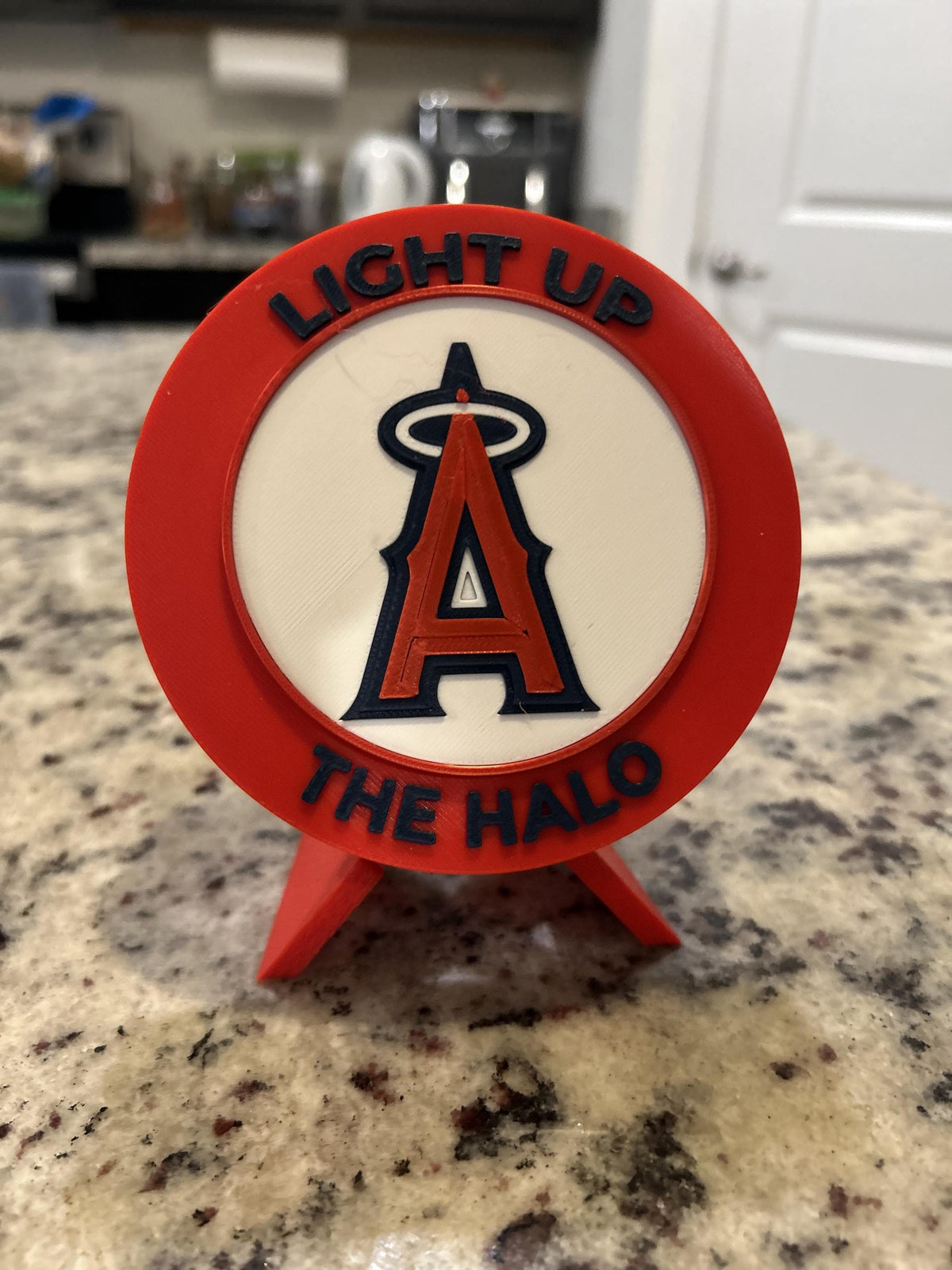 Anaheim Angels 3D printed round display medallion with stand and hidden stash boxLight Up the Halo MLB baseball fan gift, made in USA