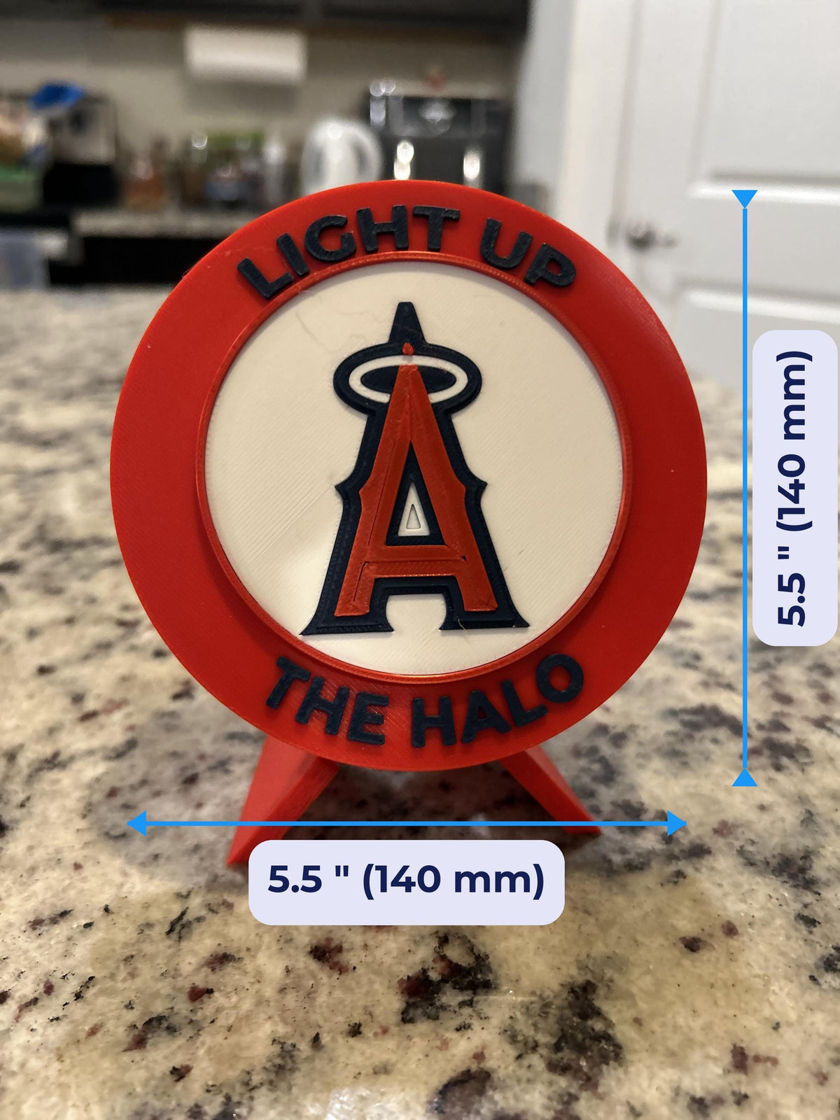 Size guide: Anaheim Angels Personalized Desk Display with Stand 5.5 inches (140 mm) across, about 1 inch deep on the stand