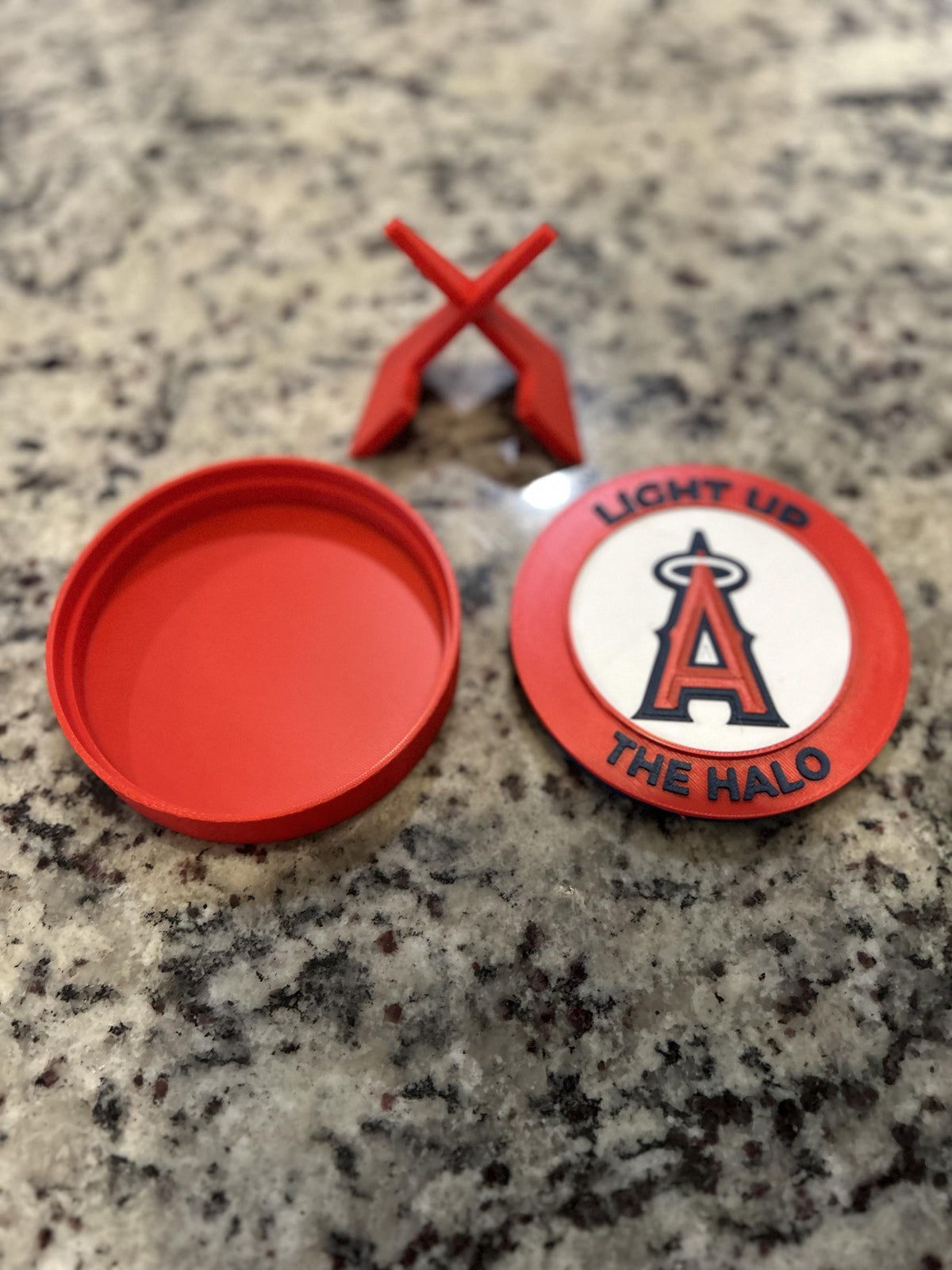 Anaheim Angels 3D printed round display medallion with stand and hidden stash boxLight Up the Halo MLB baseball fan gift, made in USA