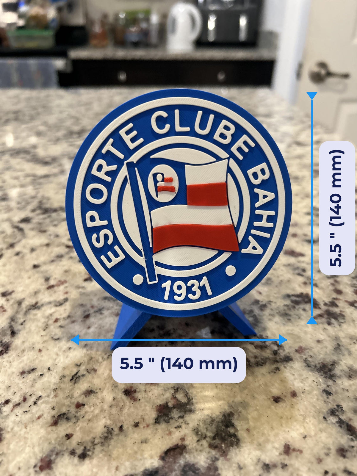 Size guide: Bahia Personalized Desk Display with Stand 5.5 inches (140 mm) across, about 1 inch deep on the stand