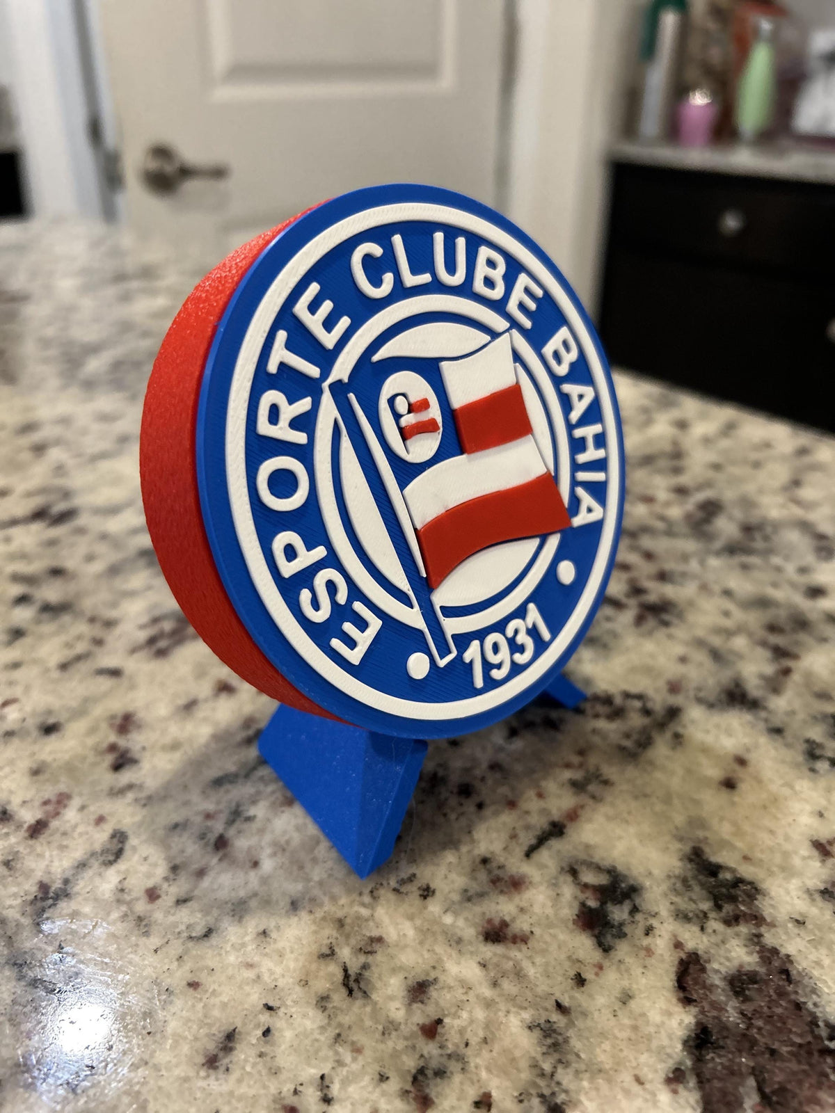 Esporte Clube Bahia 3D printed round display medallion with stand and hidden stash boxTricolor Baiano Brazilian soccer fan gift, made in USA