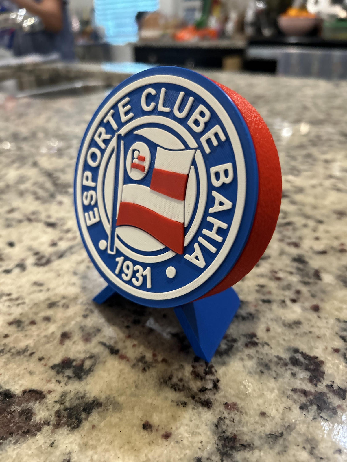Esporte Clube Bahia 3D printed round display medallion with stand and hidden stash boxTricolor Baiano Brazilian soccer fan gift, made in USA