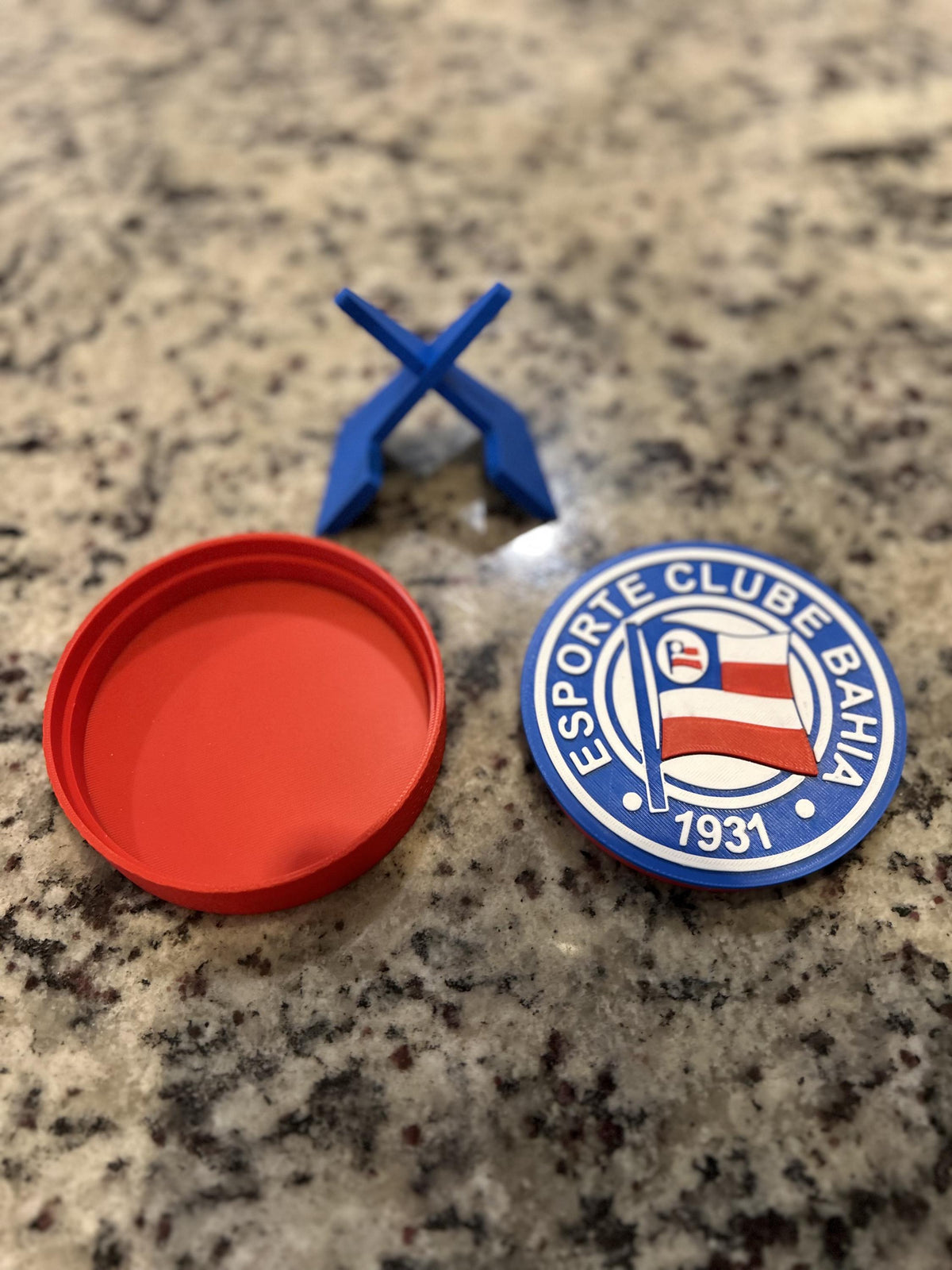 Esporte Clube Bahia 3D printed round display medallion with stand and hidden stash boxTricolor Baiano Brazilian soccer fan gift, made in USA