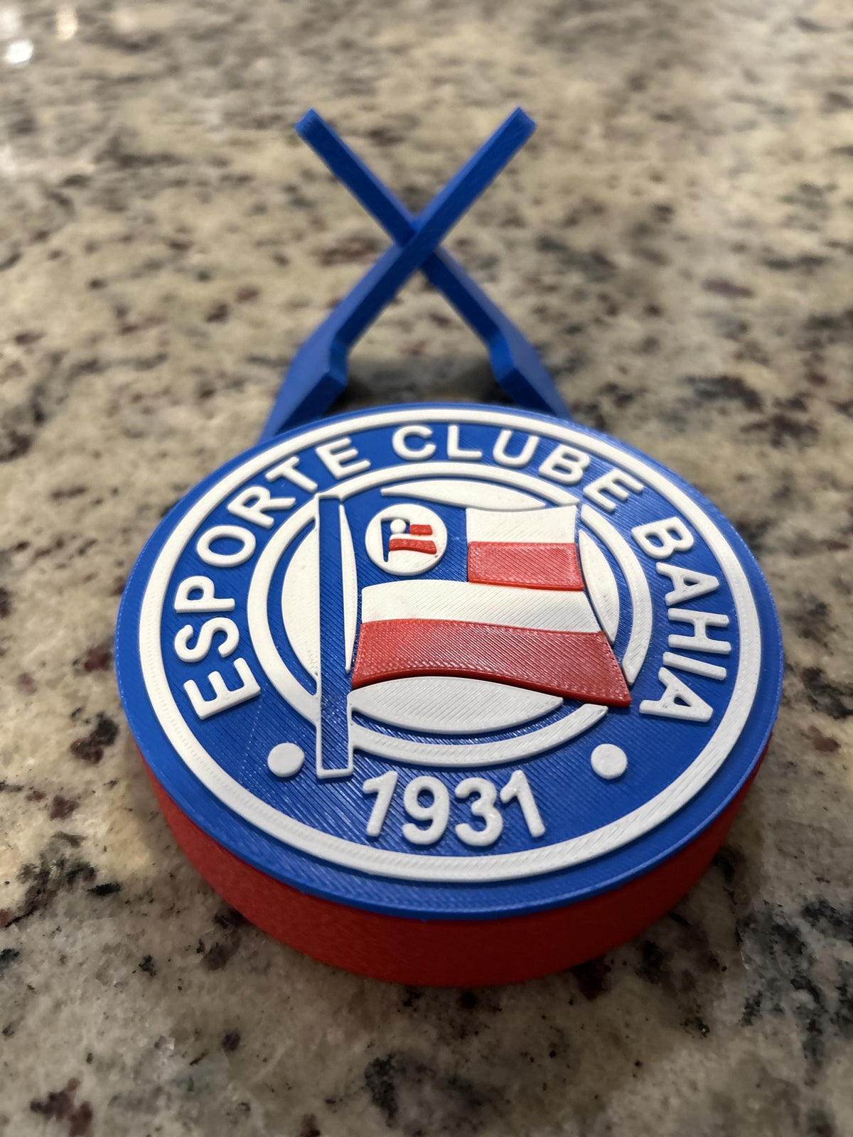 Esporte Clube Bahia 3D printed round display medallion with stand and hidden stash boxTricolor Baiano Brazilian soccer fan gift, made in USA