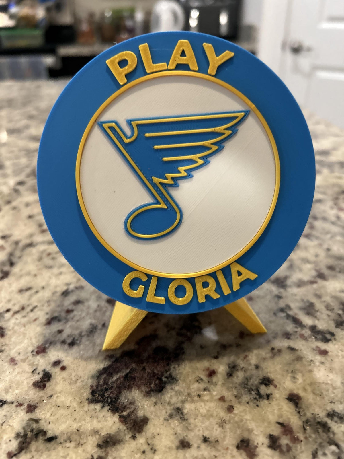 St Louis Blues 3D printed round display medallion with stand and hidden stash boxPlay Gloria NHL hockey fan gift, made in USA