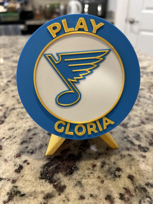 St Louis Blues 3D printed round display medallion with stand and hidden stash boxPlay Gloria NHL hockey fan gift, made in USA