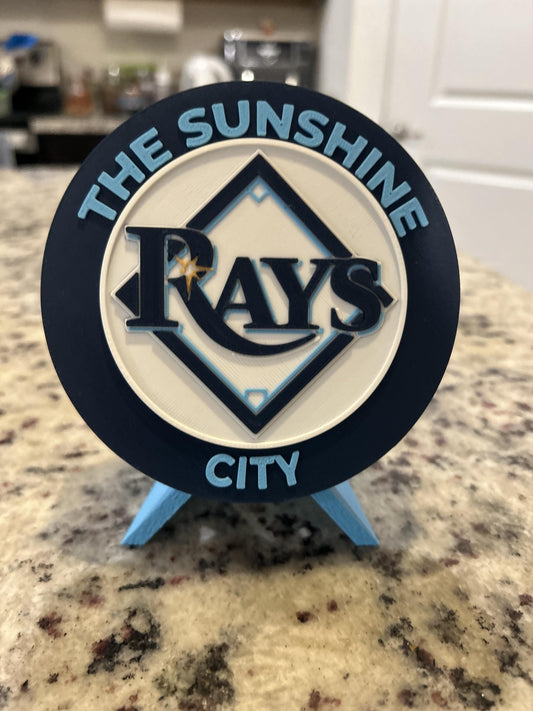 Tampa Bay Rays 3D printed round display medallion with stand and hidden stash boxSunshine City MLB baseball fan gift, made in USA