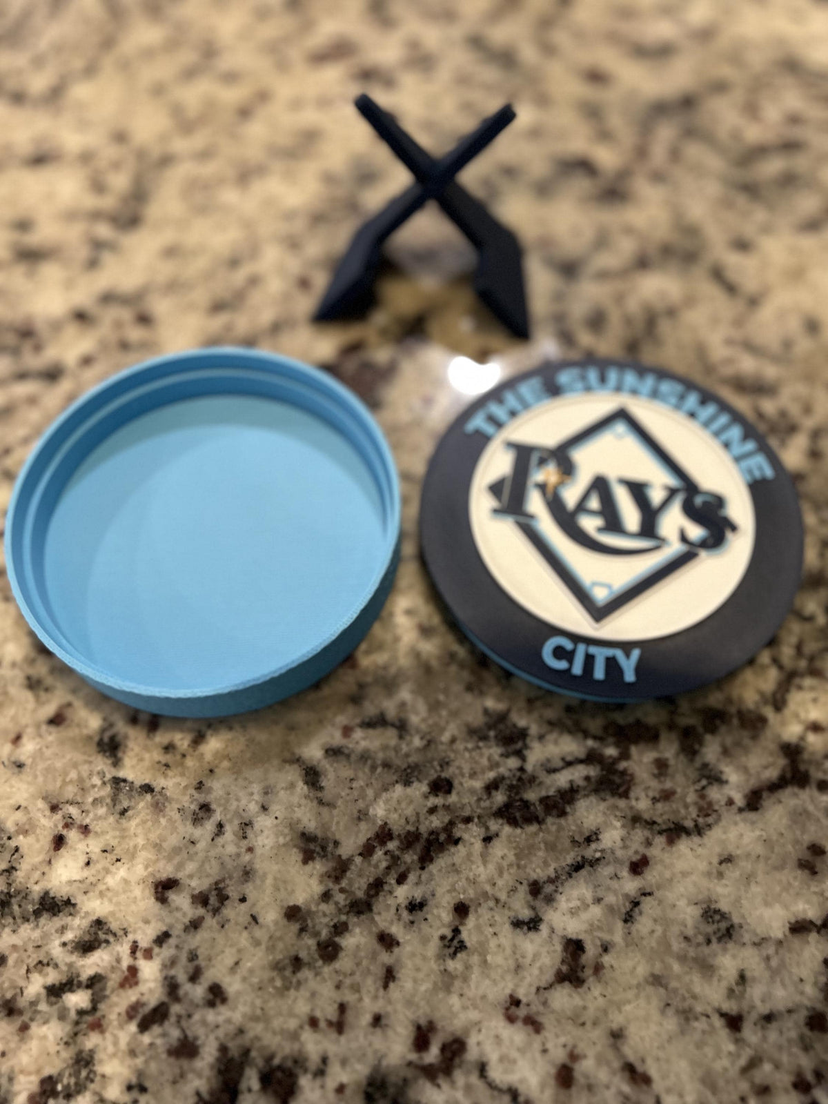 Tampa Bay Rays 3D printed round display medallion with stand and hidden stash boxSunshine City MLB baseball fan gift, made in USA