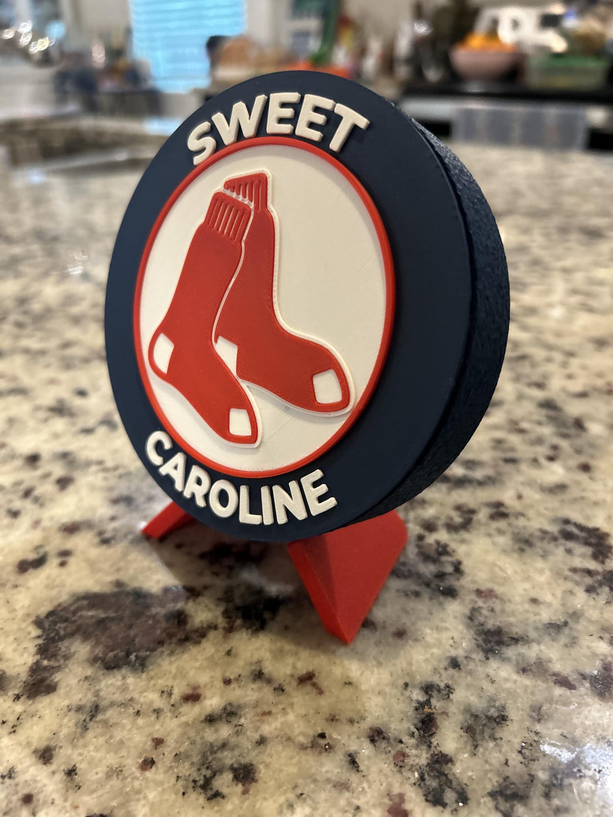 Boston Red Sox 3D printed round display medallion with stand and hidden stash boxSweet Caroline MLB baseball fan gift, made in USA