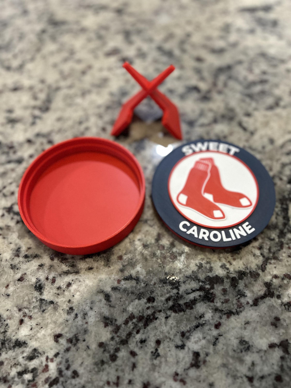 Boston Red Sox 3D printed round display medallion with stand and hidden stash boxSweet Caroline MLB baseball fan gift, made in USA
