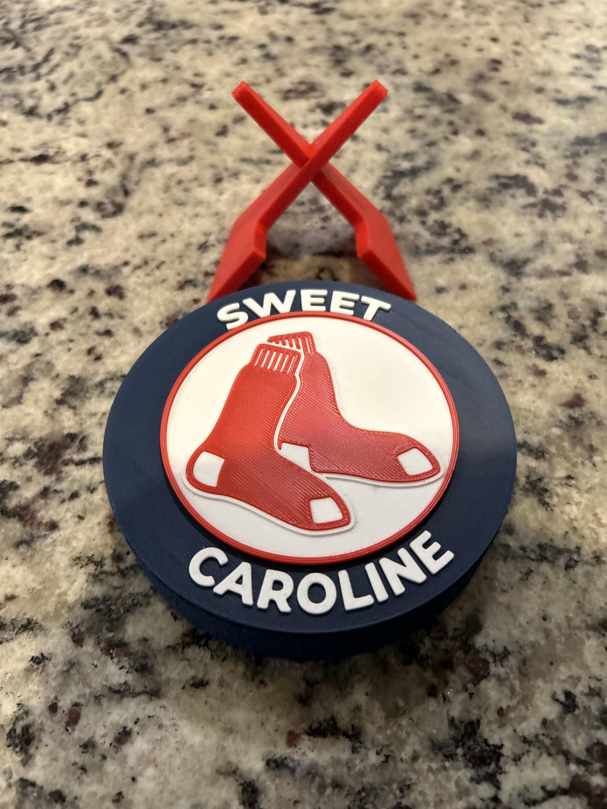 Boston Red Sox 3D printed round display medallion with stand and hidden stash boxSweet Caroline MLB baseball fan gift, made in USA