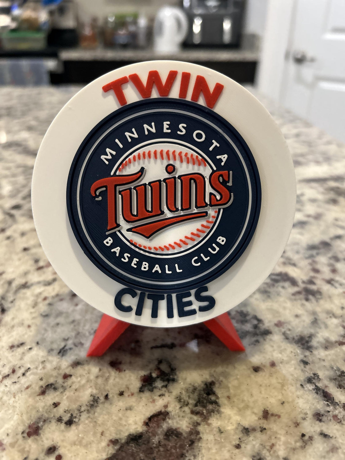 Minnesota Twins 3D printed round display medallion with stand and hidden stash boxTwin Cities MLB baseball fan gift, made in USA