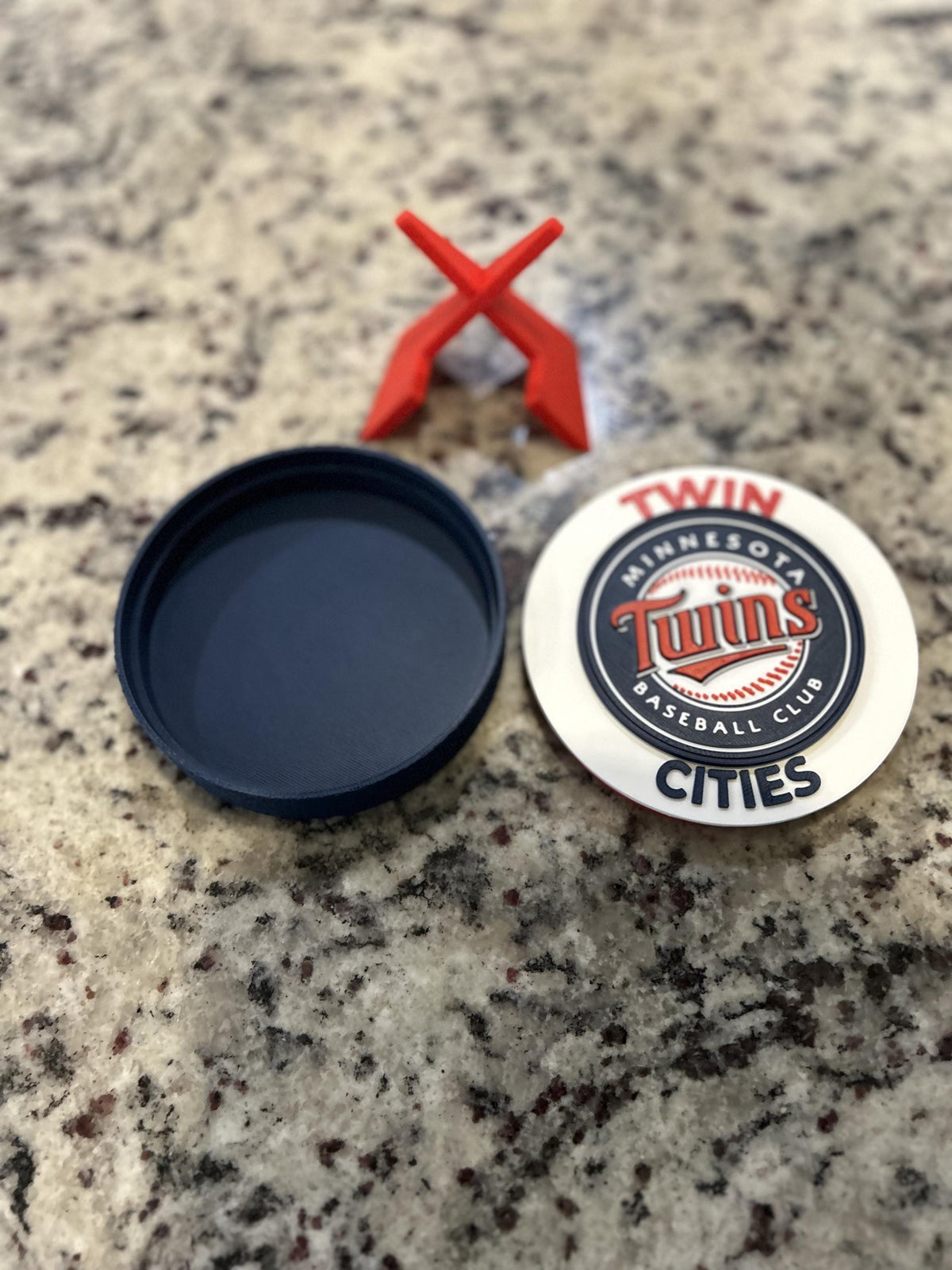 Minnesota Twins 3D printed round display medallion with stand and hidden stash boxTwin Cities MLB baseball fan gift, made in USA