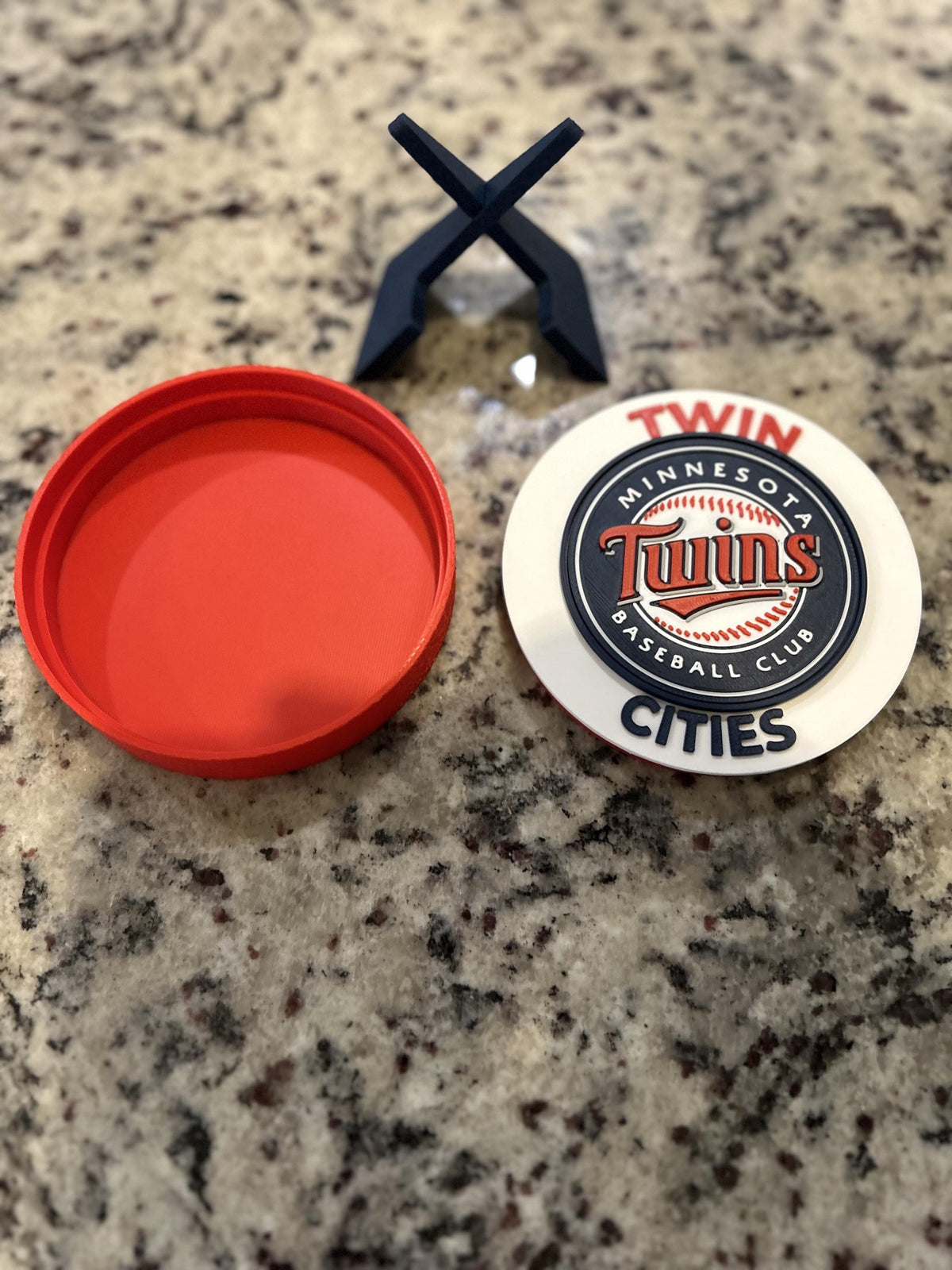 Minnesota Twins 3D printed round display medallion with stand and hidden stash boxTwin Cities MLB baseball fan gift, made in USA