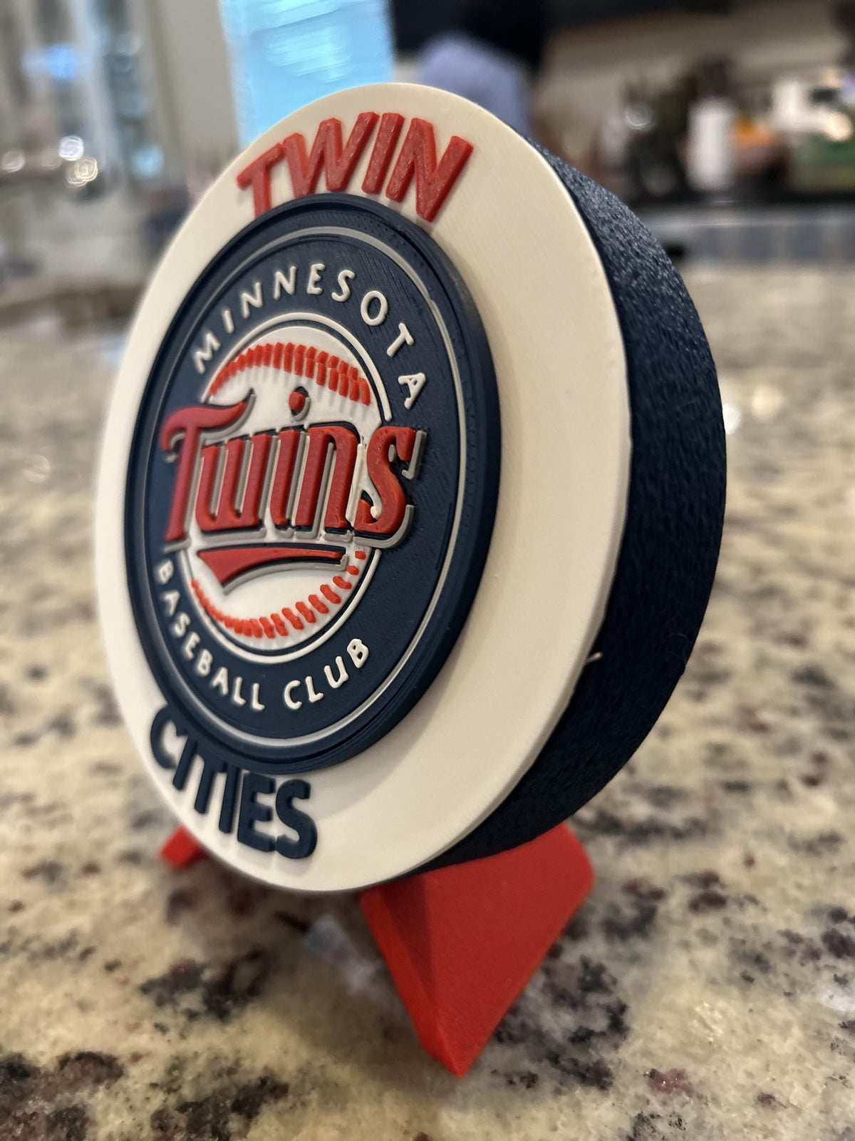 Minnesota Twins 3D printed round display medallion with stand and hidden stash boxTwin Cities MLB baseball fan gift, made in USA