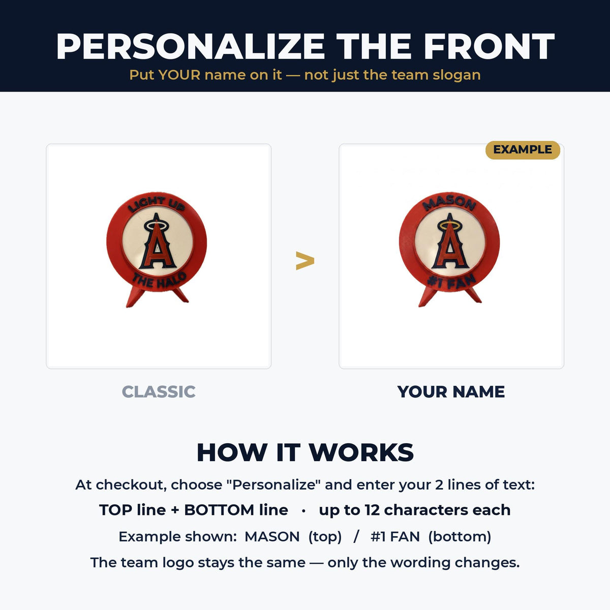 How to personalize: your name on top and #1 Fan on the bottom, custom 3D printed