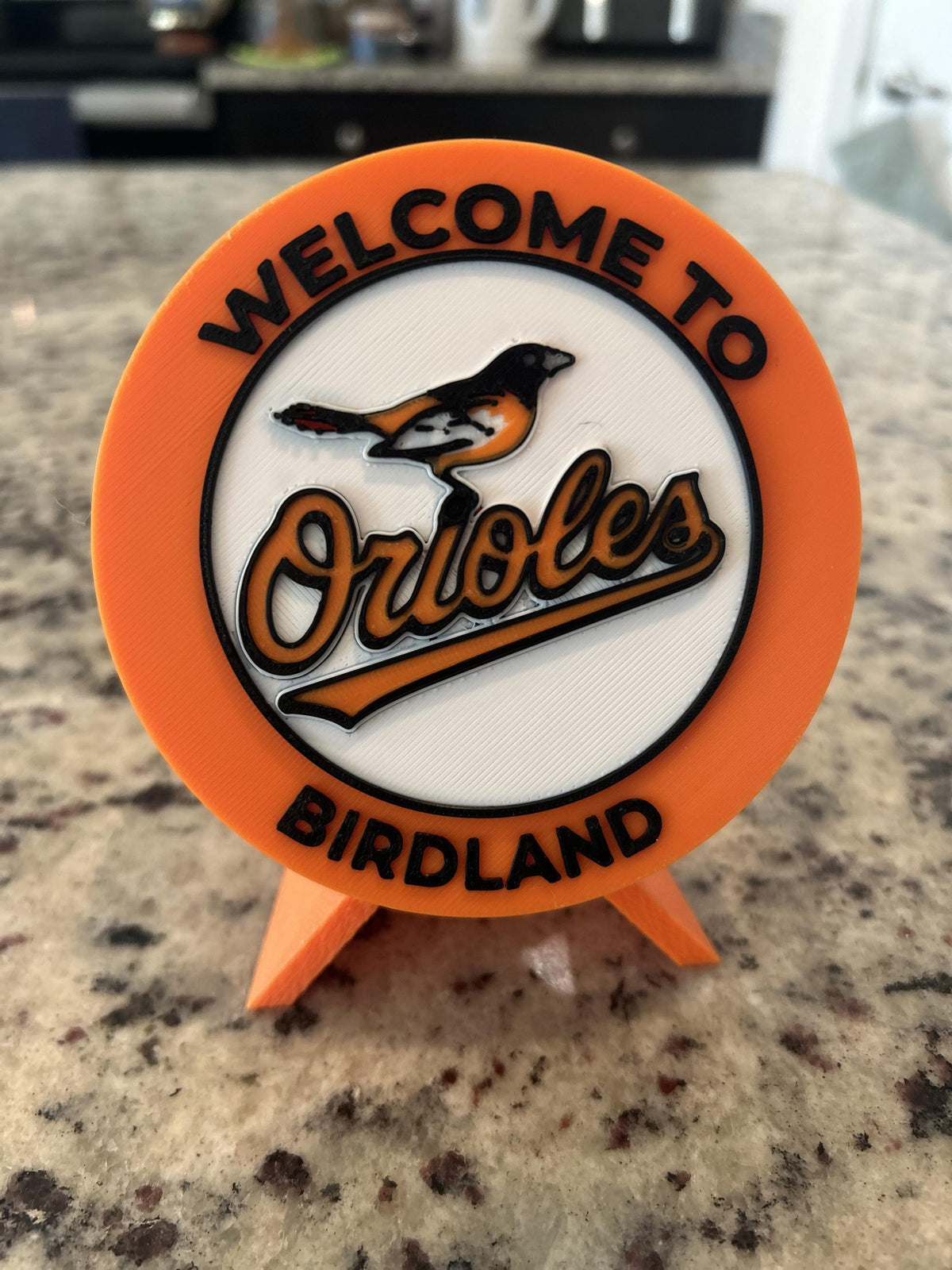 Baltimore Orioles Birdland 3D printed personalized roundel display with stand and hidden stash box, made-to-order MLB baseball fan gift, made in USA