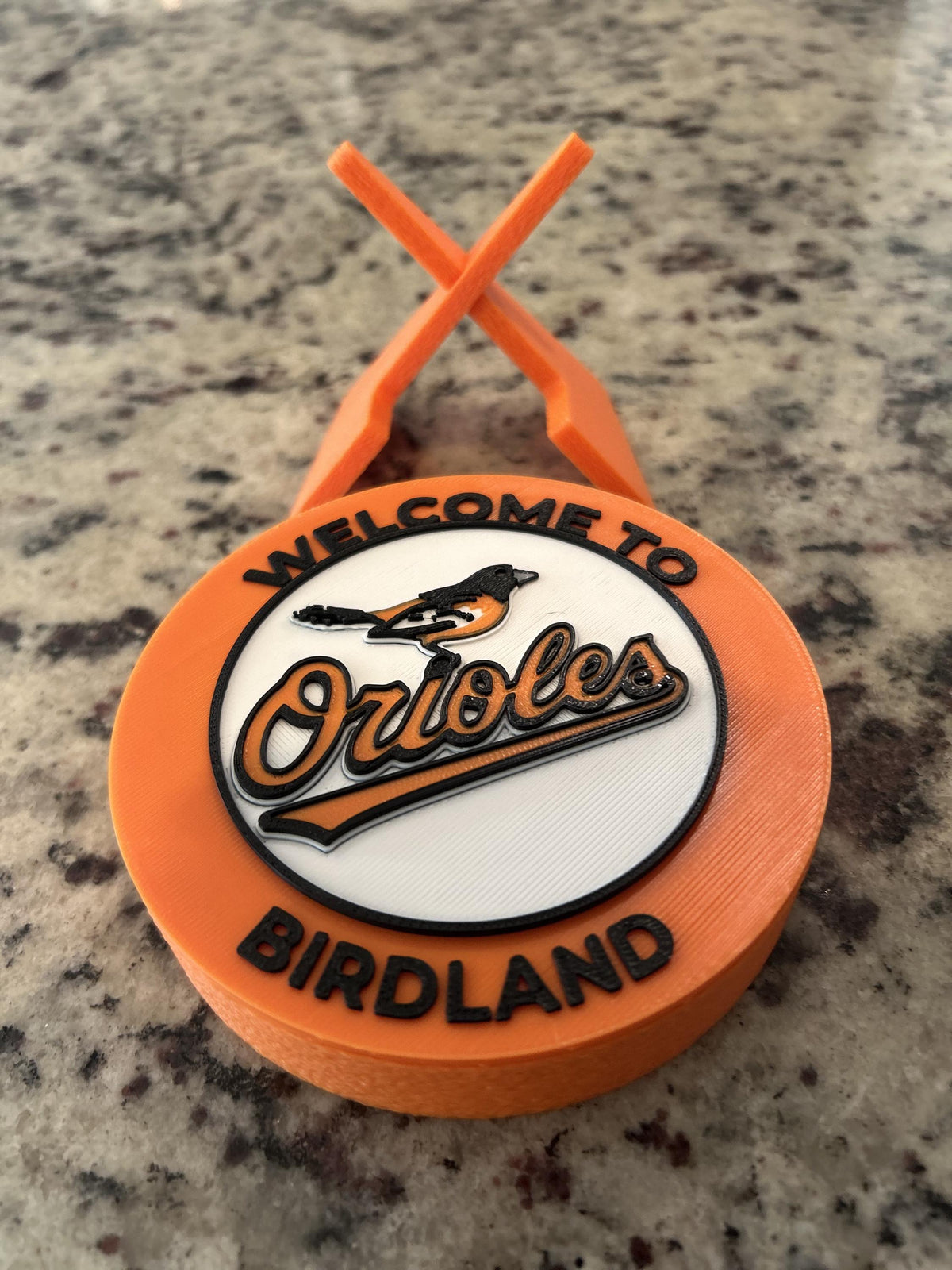 Baltimore Orioles Birdland 3D printed personalized roundel display with stand and hidden stash box, made-to-order MLB baseball fan gift, made in USA