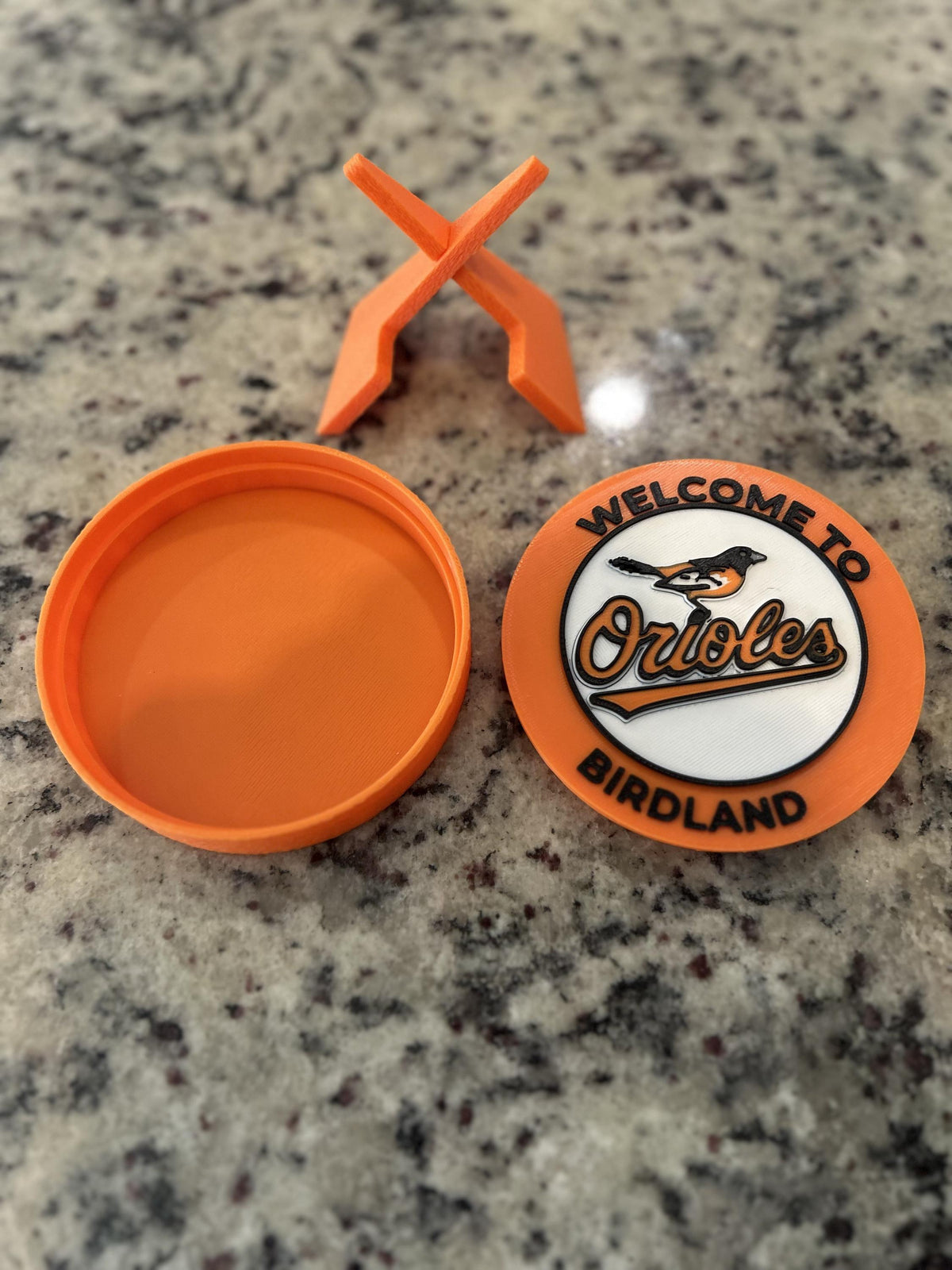 Baltimore Orioles Birdland 3D printed personalized roundel display with stand and hidden stash box, made-to-order MLB baseball fan gift, made in USA